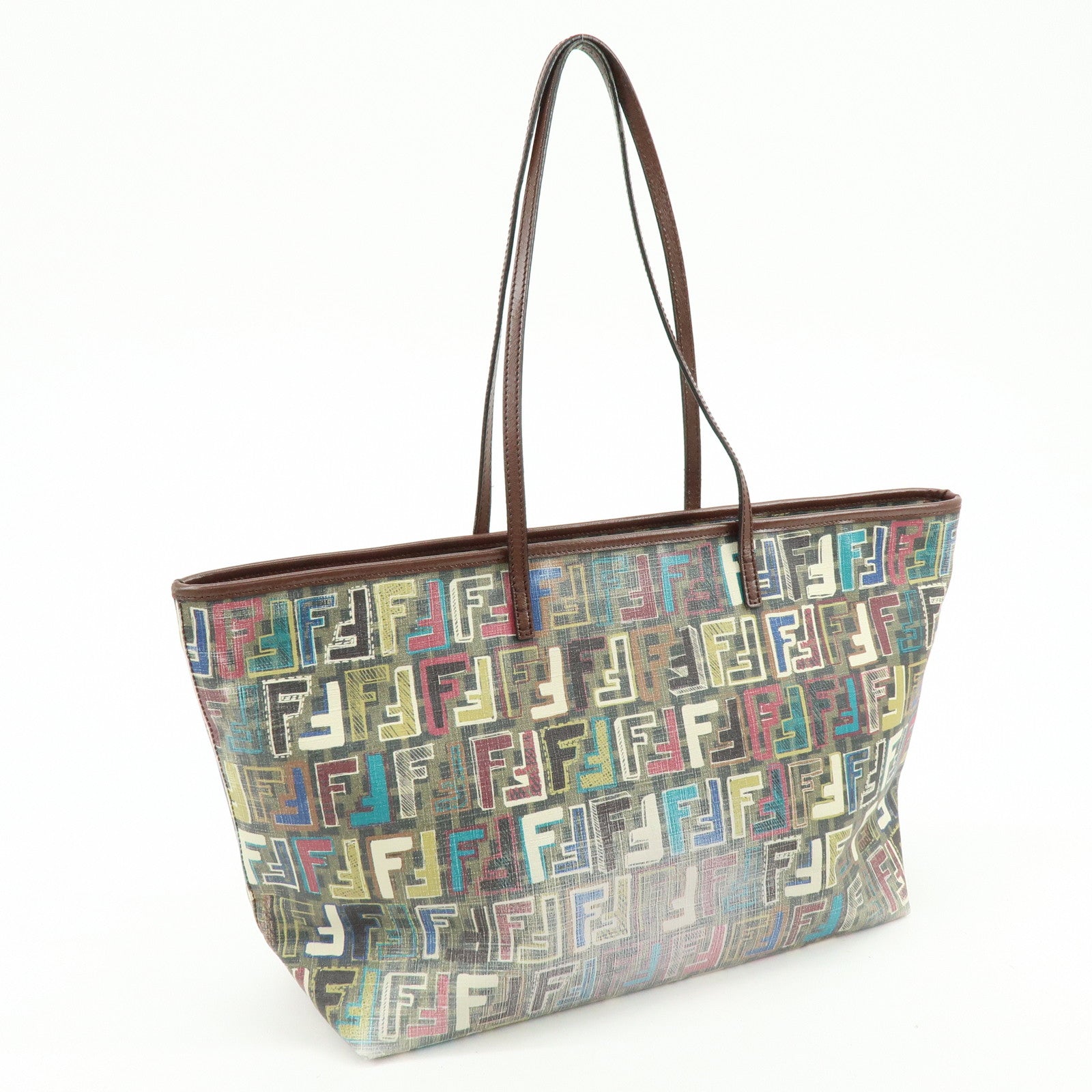 FENDI Zucca PVC Patent Leather Tote Bag Brown Multicolor 8BH185