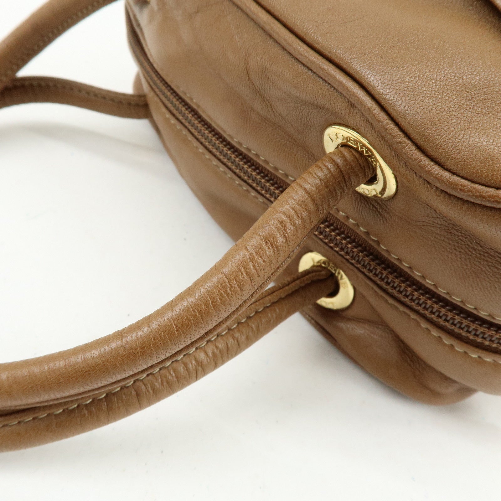 LOEWE Anagram Nappa Leather Hand Bag Mini Boston Bag Brown