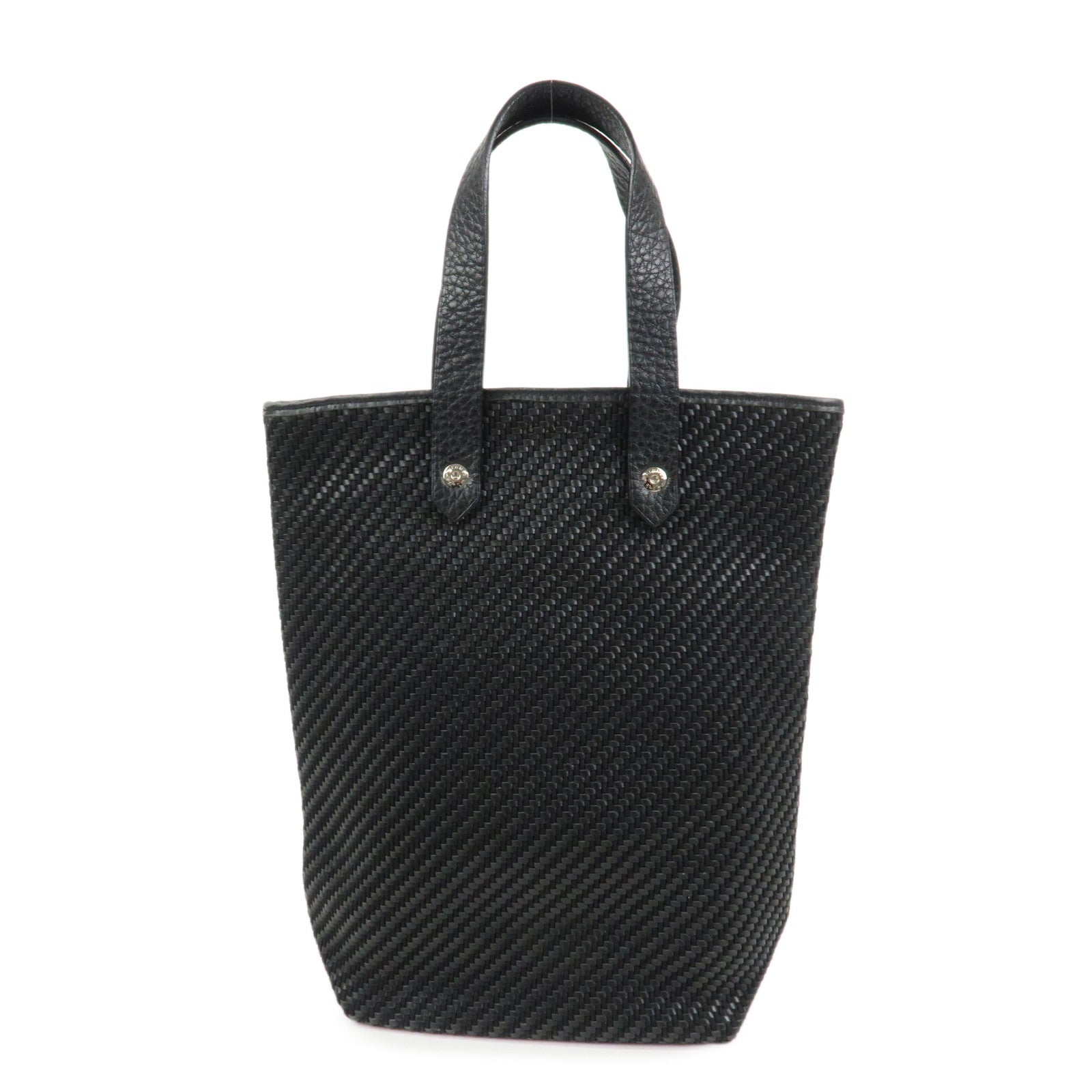HERMES Amedaba PM Diago Canvas Leather Tote Bag Hand Bag Black