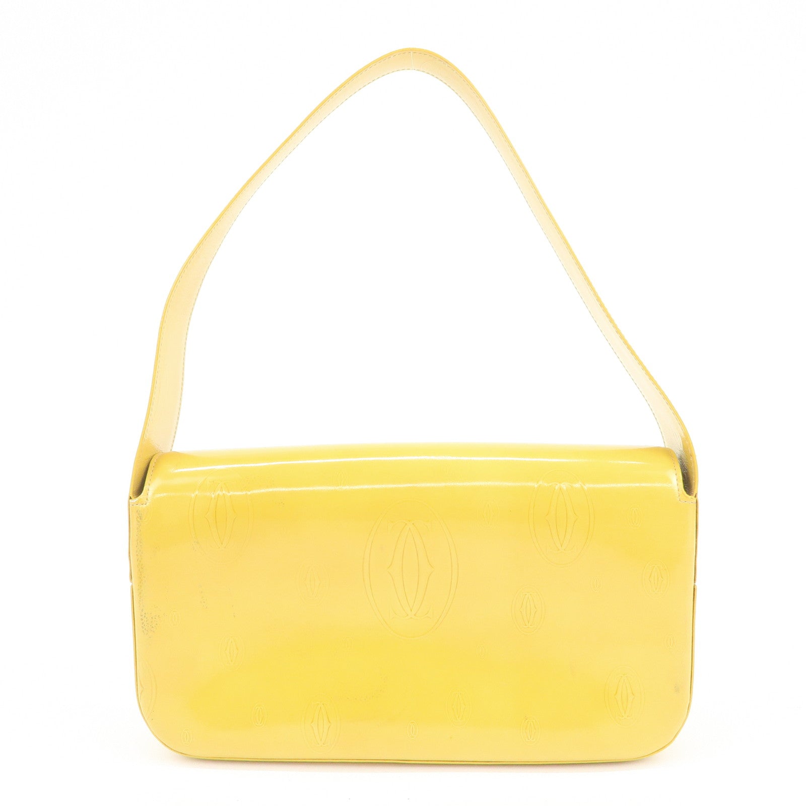 Cartier Happy Birthday Patent Leather Shoulder Bag Hand Bag Yellow