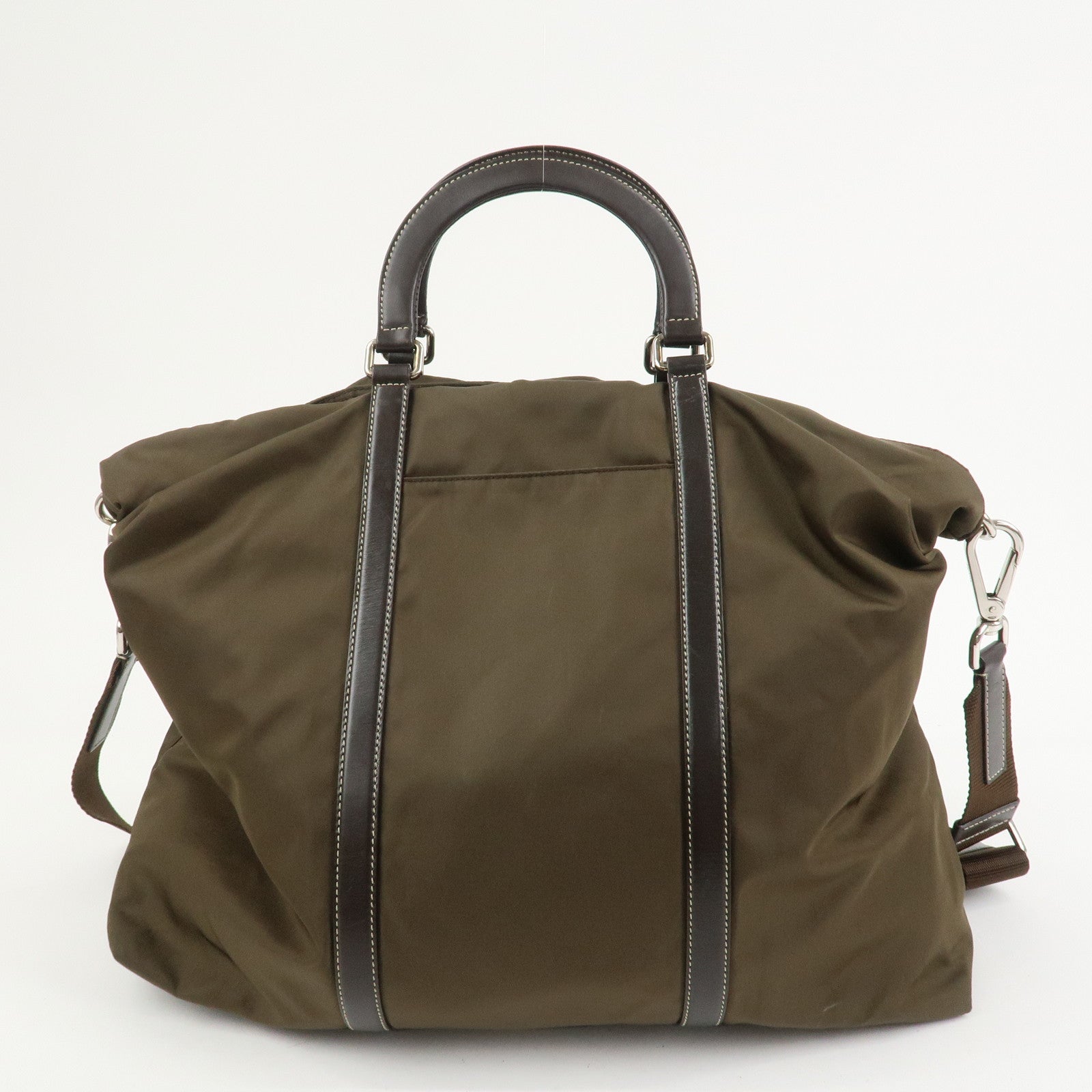 PRADA Triangle Logo Nylon Leather 2Way Hand Bag Shoulder Bag Khaki