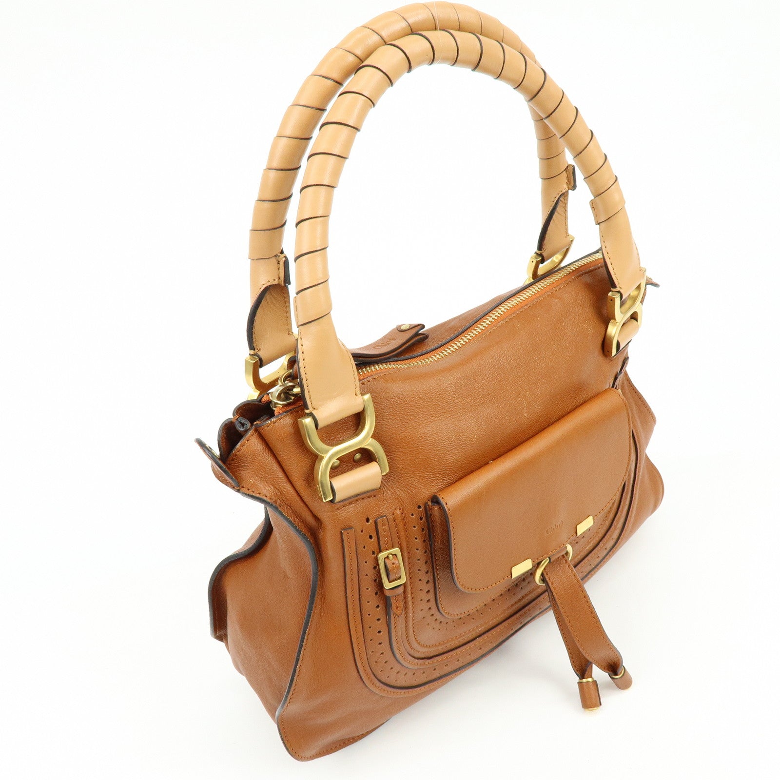 Chloe Marcie Leather 2Way Bag Shoulder Bag Hand Bag Brown