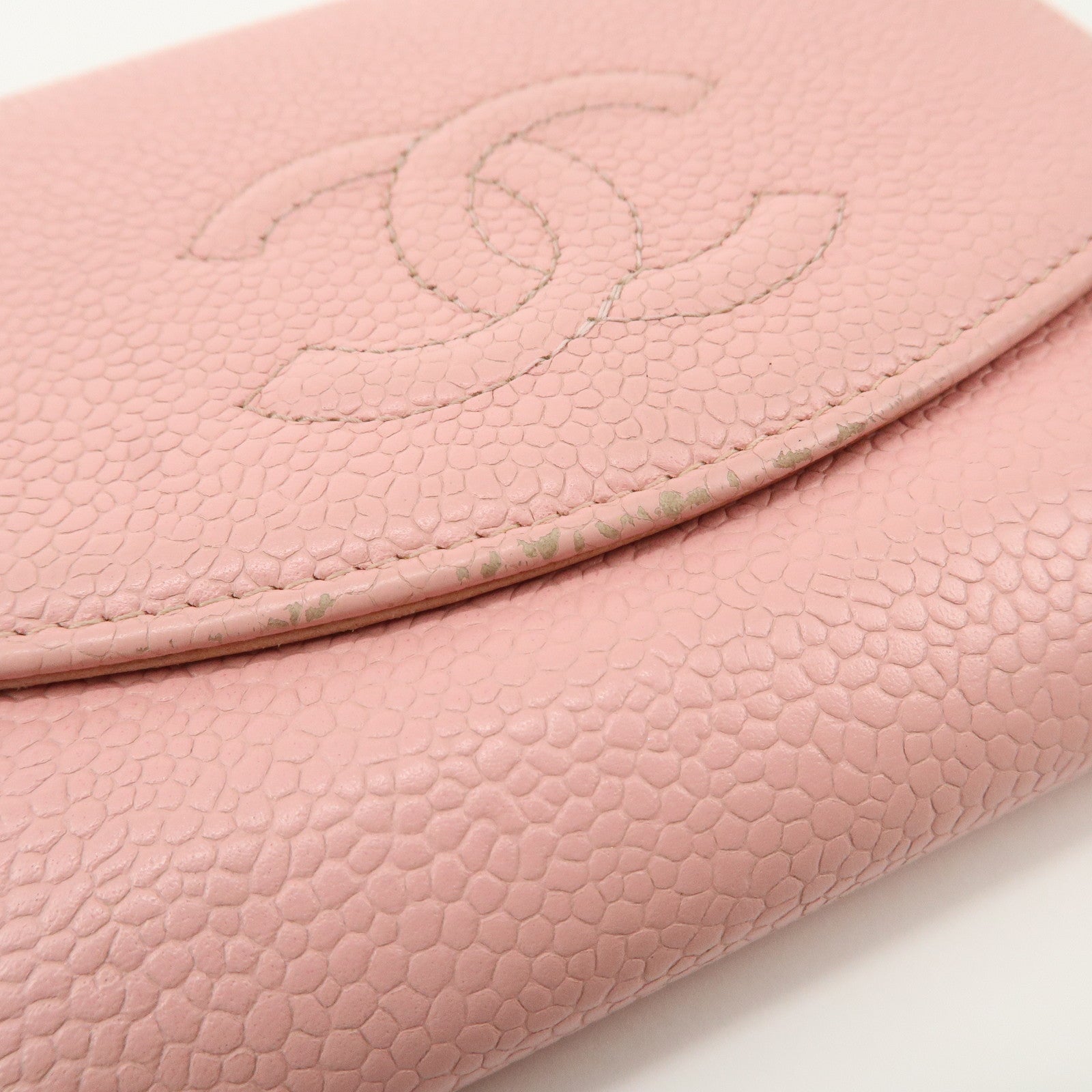 CHANEL COCO Mark Caviarskin Bi-fold Wallet Compact Wallet Pink