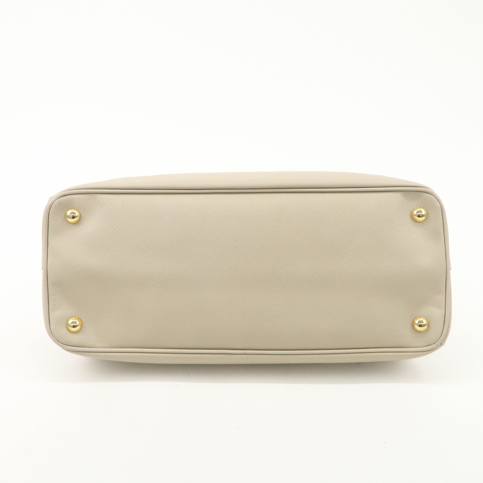 PRADA Triangle Logo Leather 2Way Bag Hand Bag Beige Gold Hardware Used