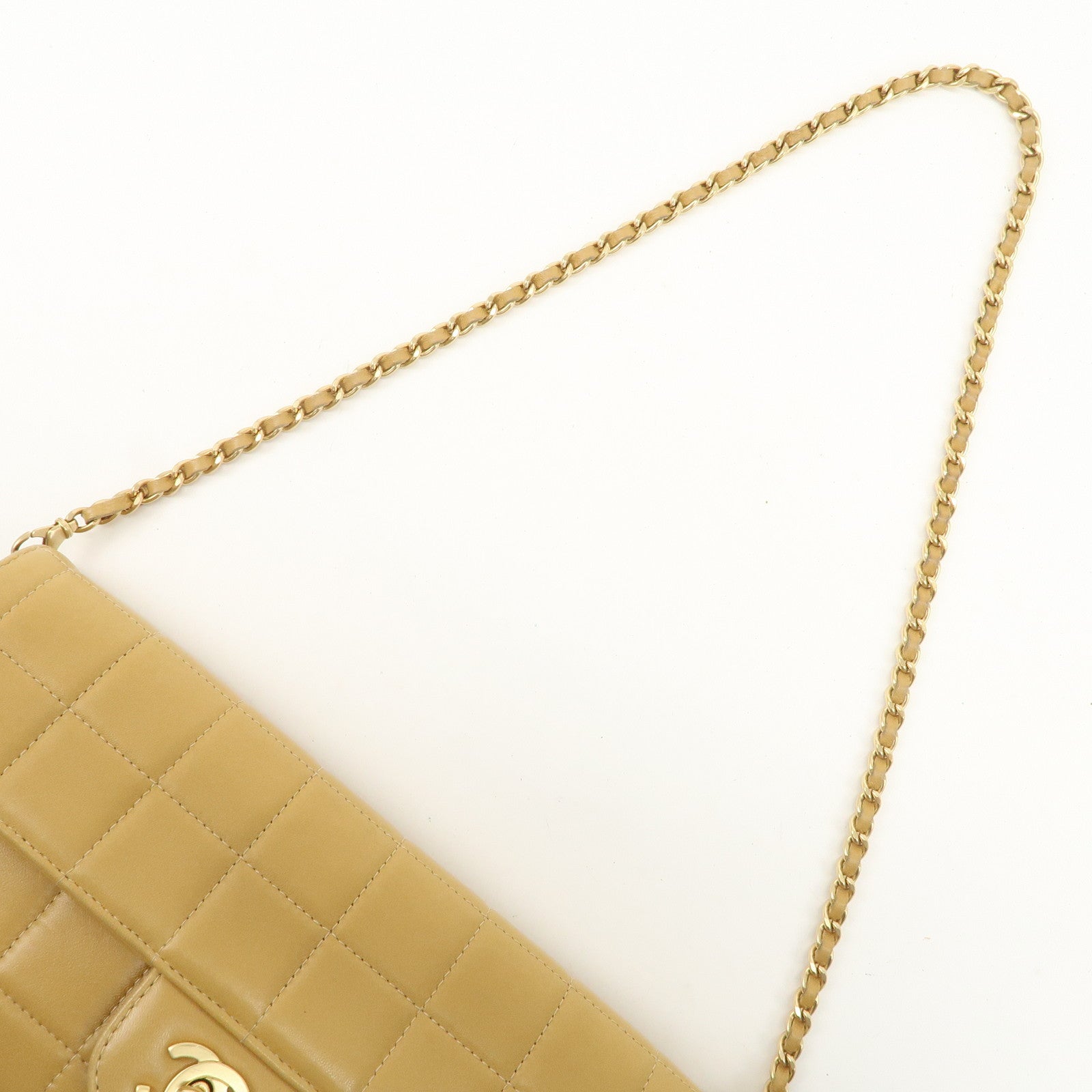 CHANEL Chocolate Bar Lamb Skin Chain Shoulder Bag Beige A15316 Used