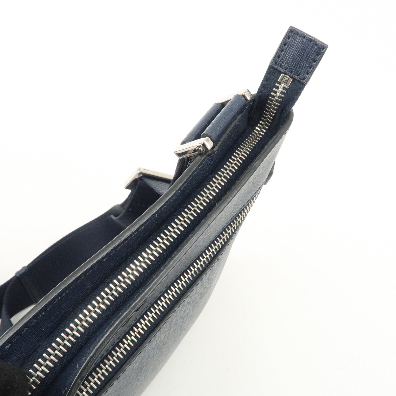 FENDI Logo Leather Shoulder Bag Crossbody Bag Navy 7VA357 Used