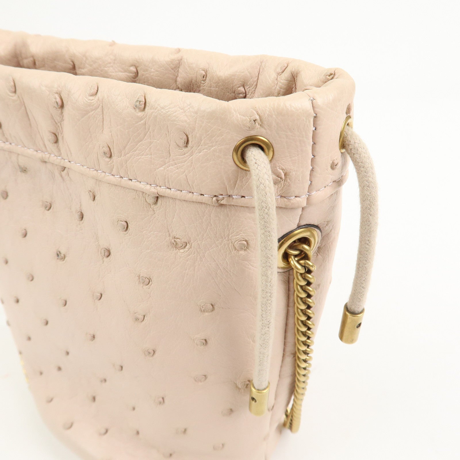 GUCCI GG Marmont Ostrich Leather Mini Bucket Chain Bag Ivory 575163