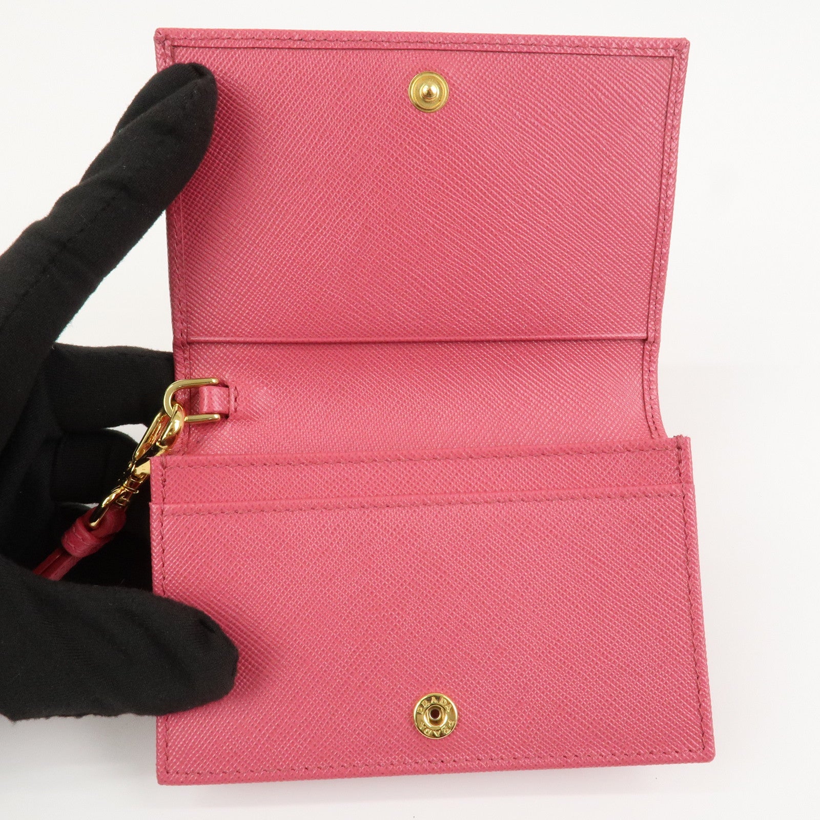 PRADA Saffiano Leather Logo Card Case Card Holder Pink 1M1439