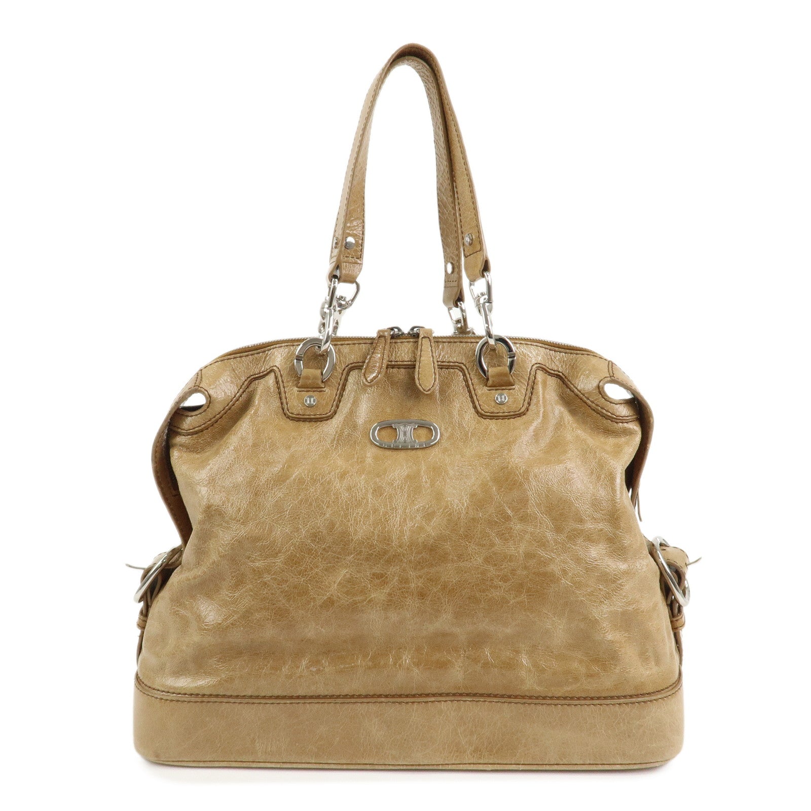 CELINE Macadam Patent Leather Shoulder Bag Tote Bag Light Brown