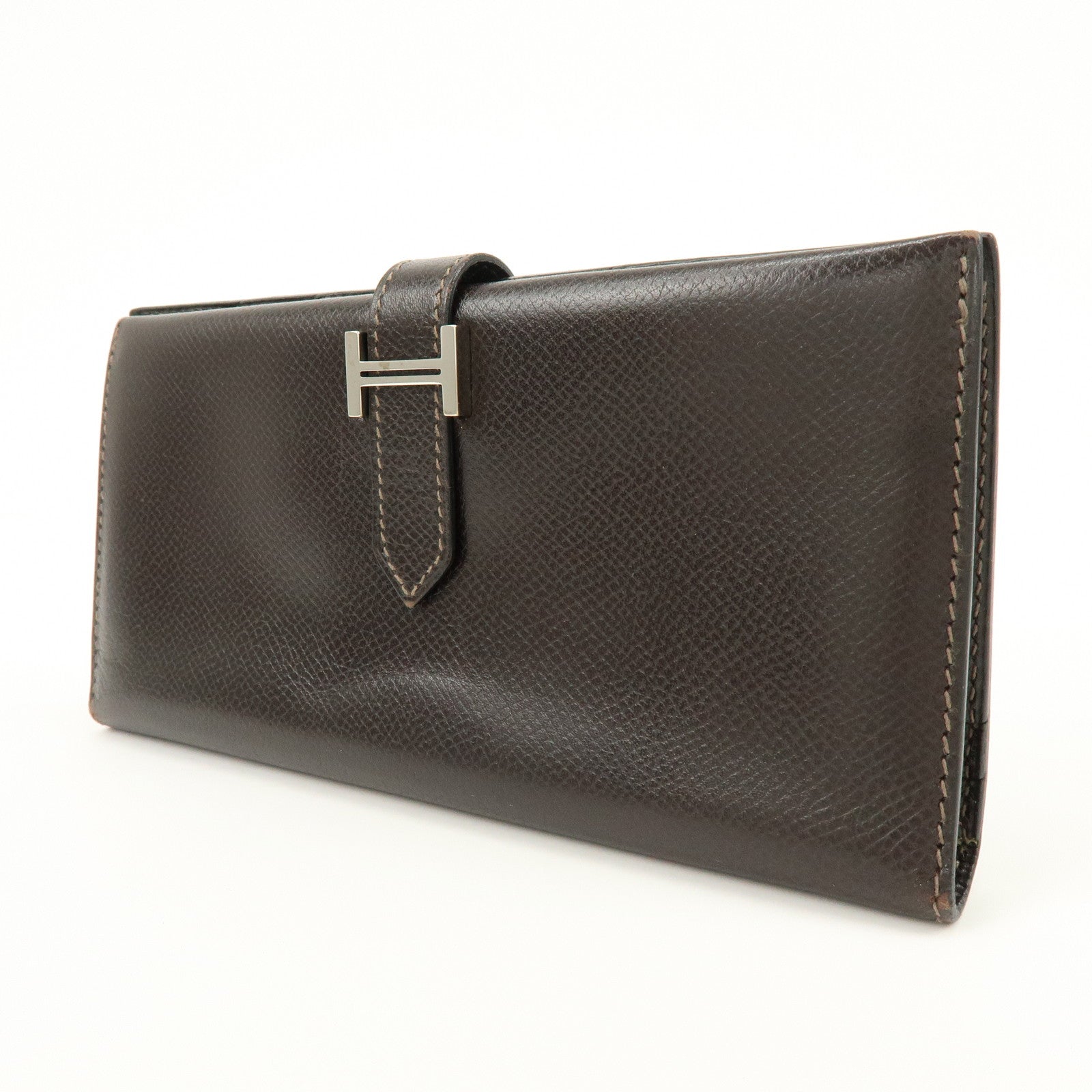 HERMES Béarn Classic Courchevel Long Wallet P Stamped Dark Brown