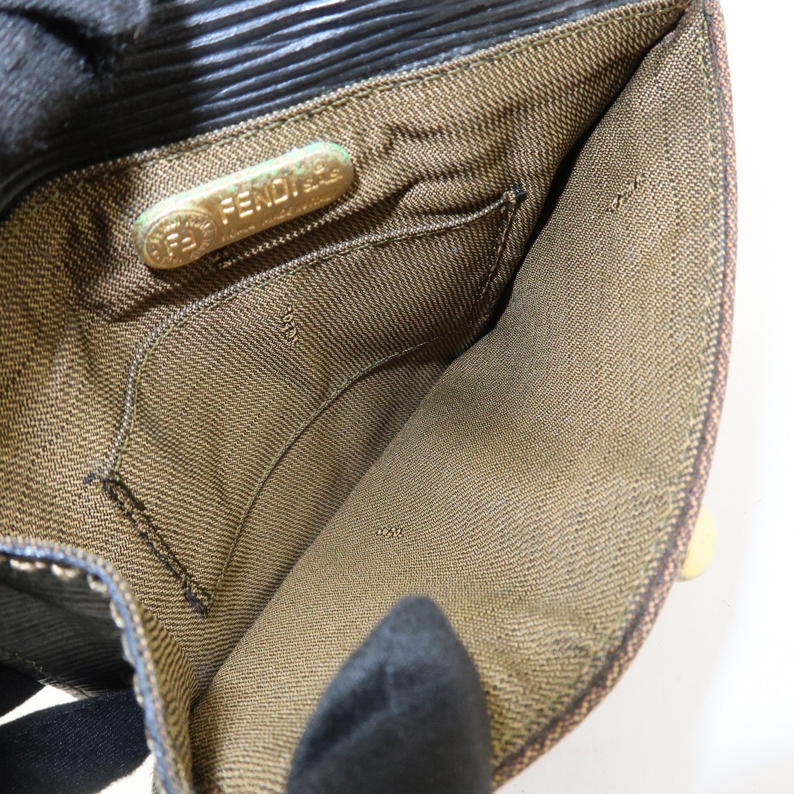 FENDI Pequin Logo Canvas Leather Shoulder Bag Crossbody Bag 15171