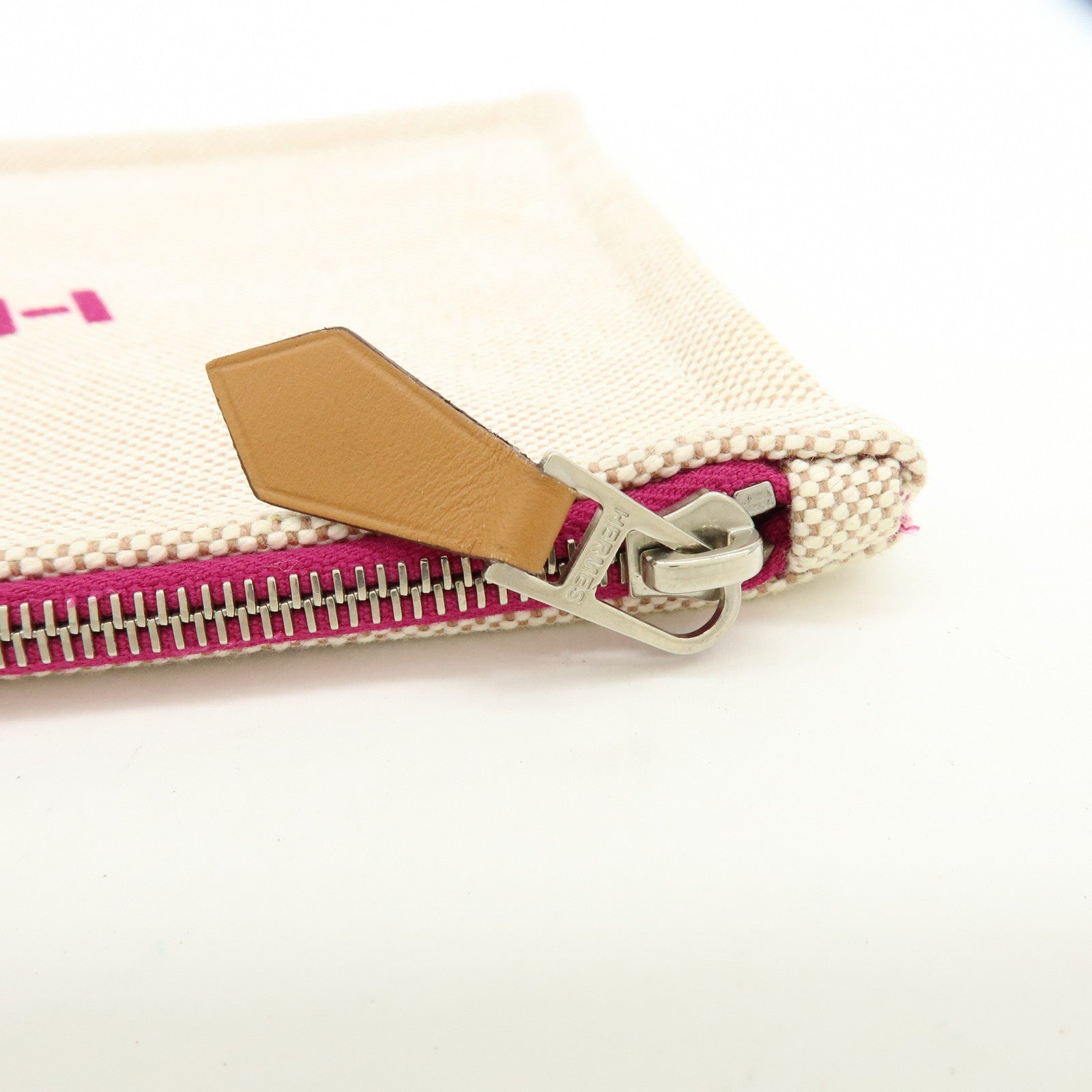 HERMES New Yachting PM Canvas Leather Flat Pouch Beige Purple