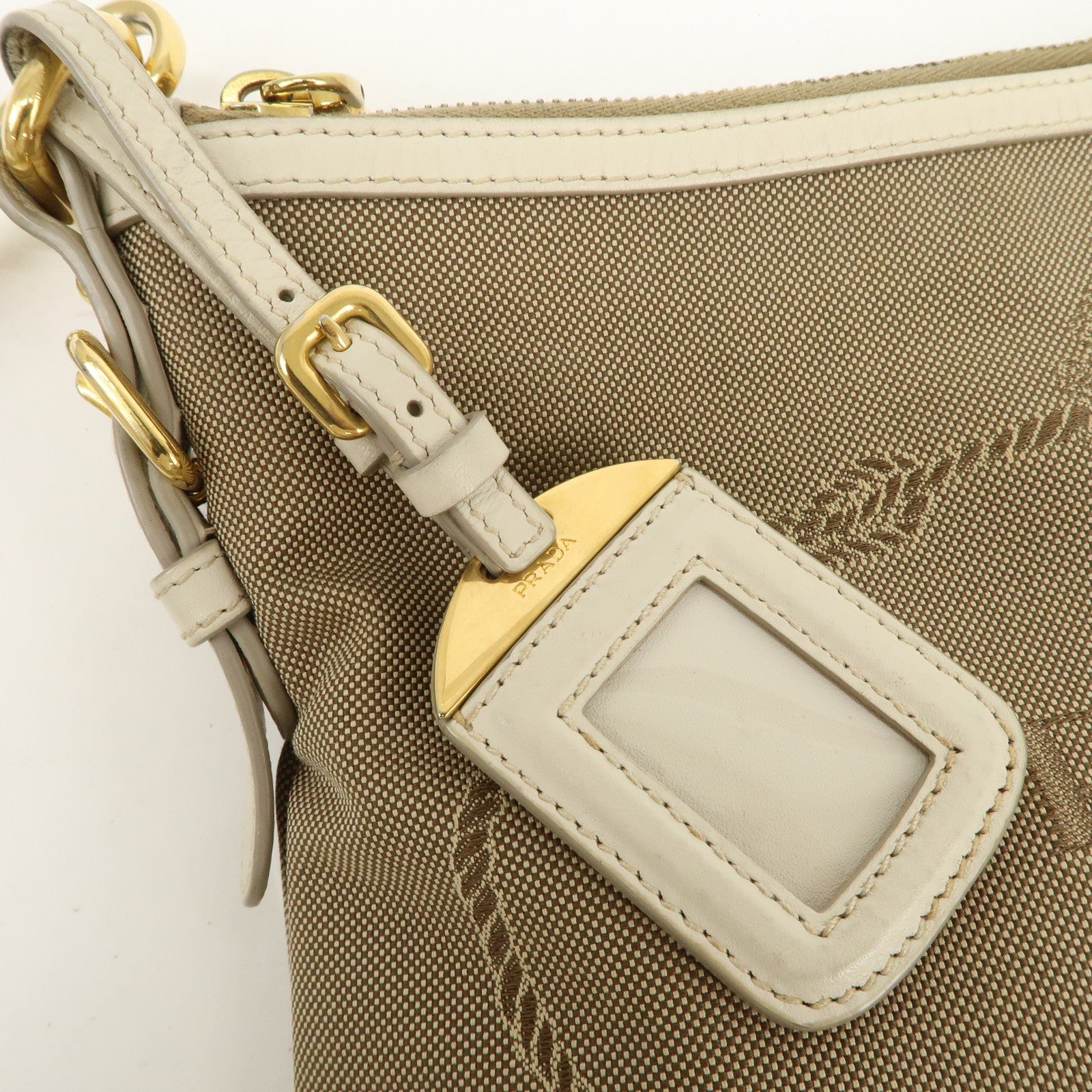 PRADA Logo Jacquard Shoulder Bag Crossbody Bag Beige Ivory BT867A