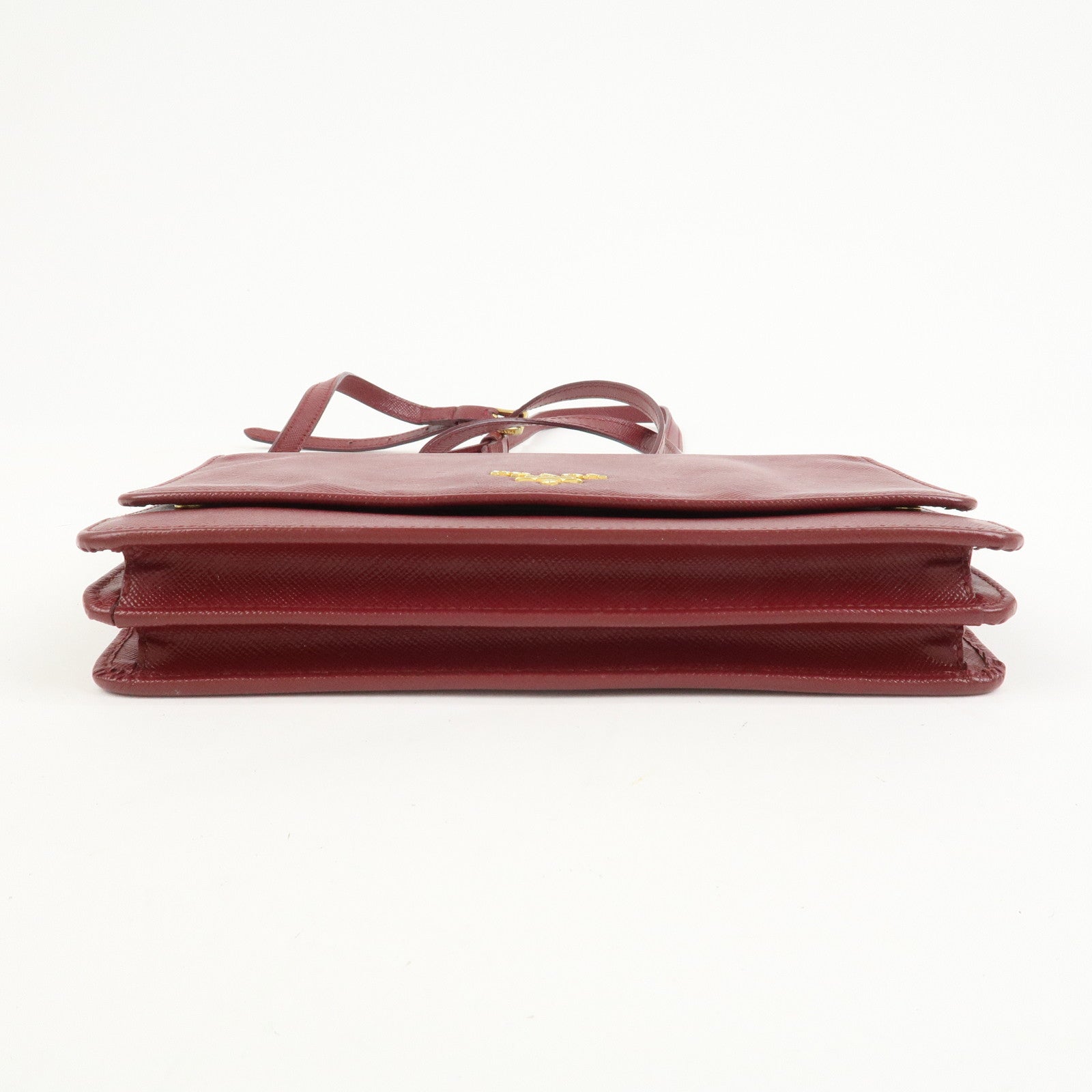 PRADA Saffiano Leather Shoulder Wallet Red Gold BT1019