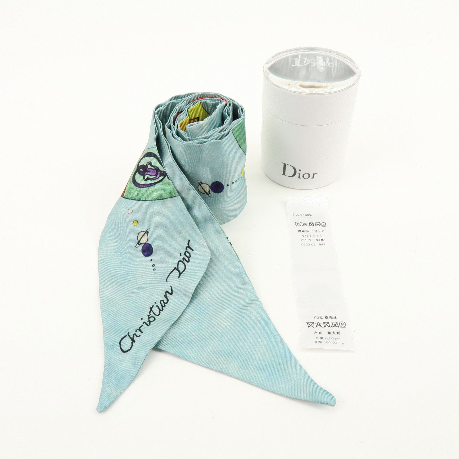 Christian Dior Mitzah Silk 100% Scarf Zodiac Horoscope Light Blue