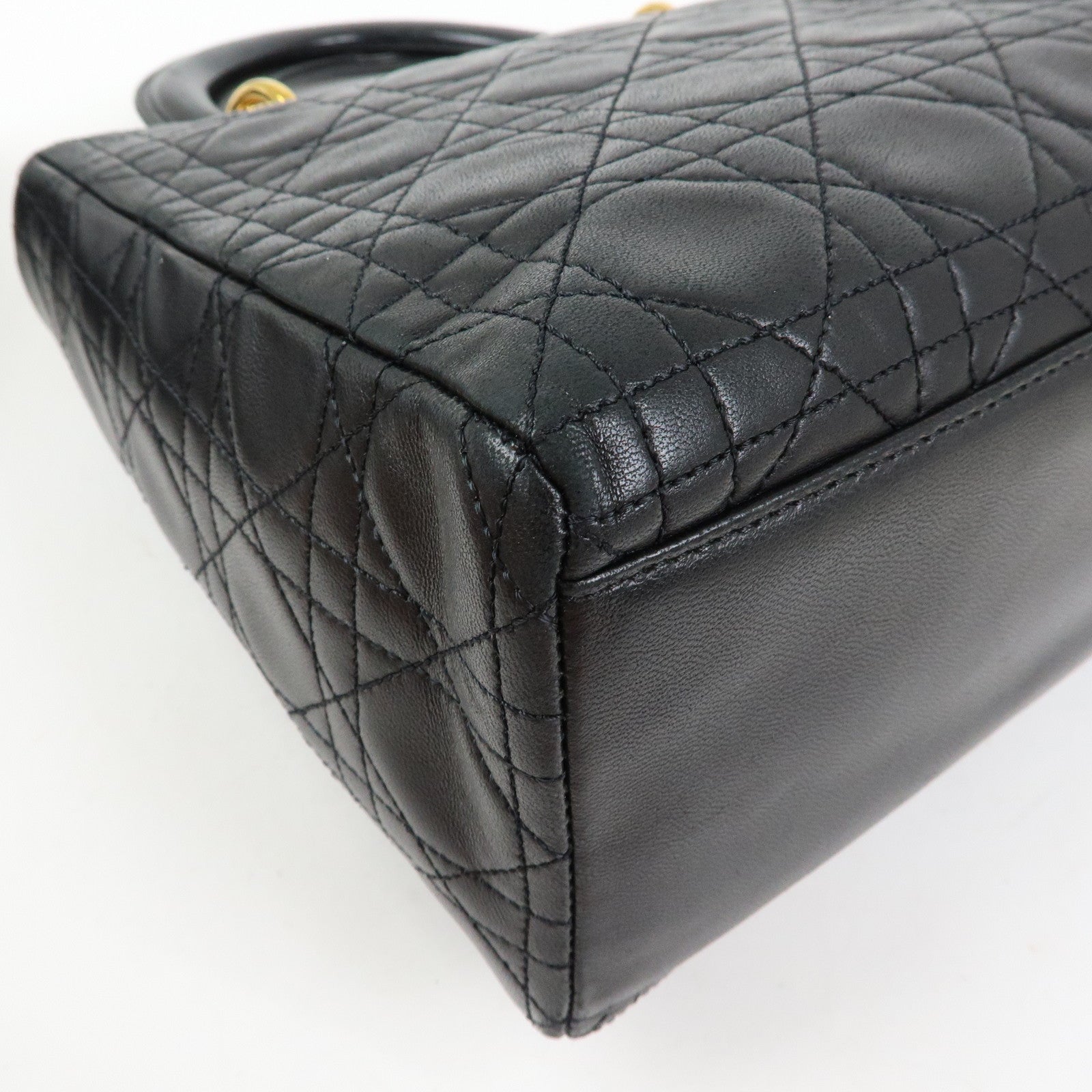 Christian Dior Lady Dior Leather 2Way Bag Hand Bag Black