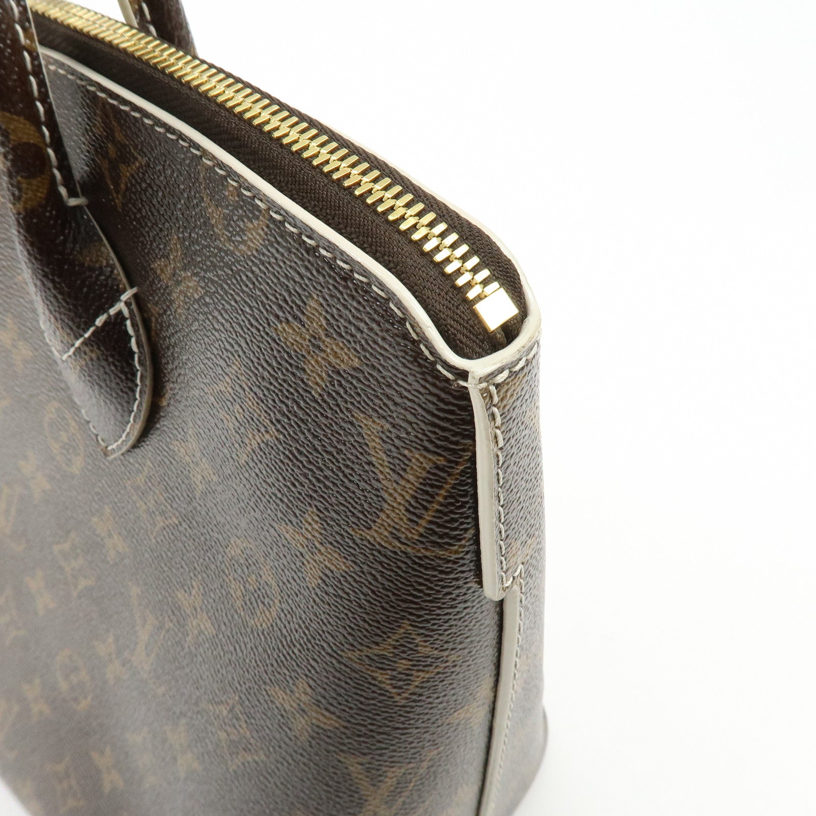 Louis Vuitton Shiny Monogram Canvas Lockit Hand Bag Brown M40597