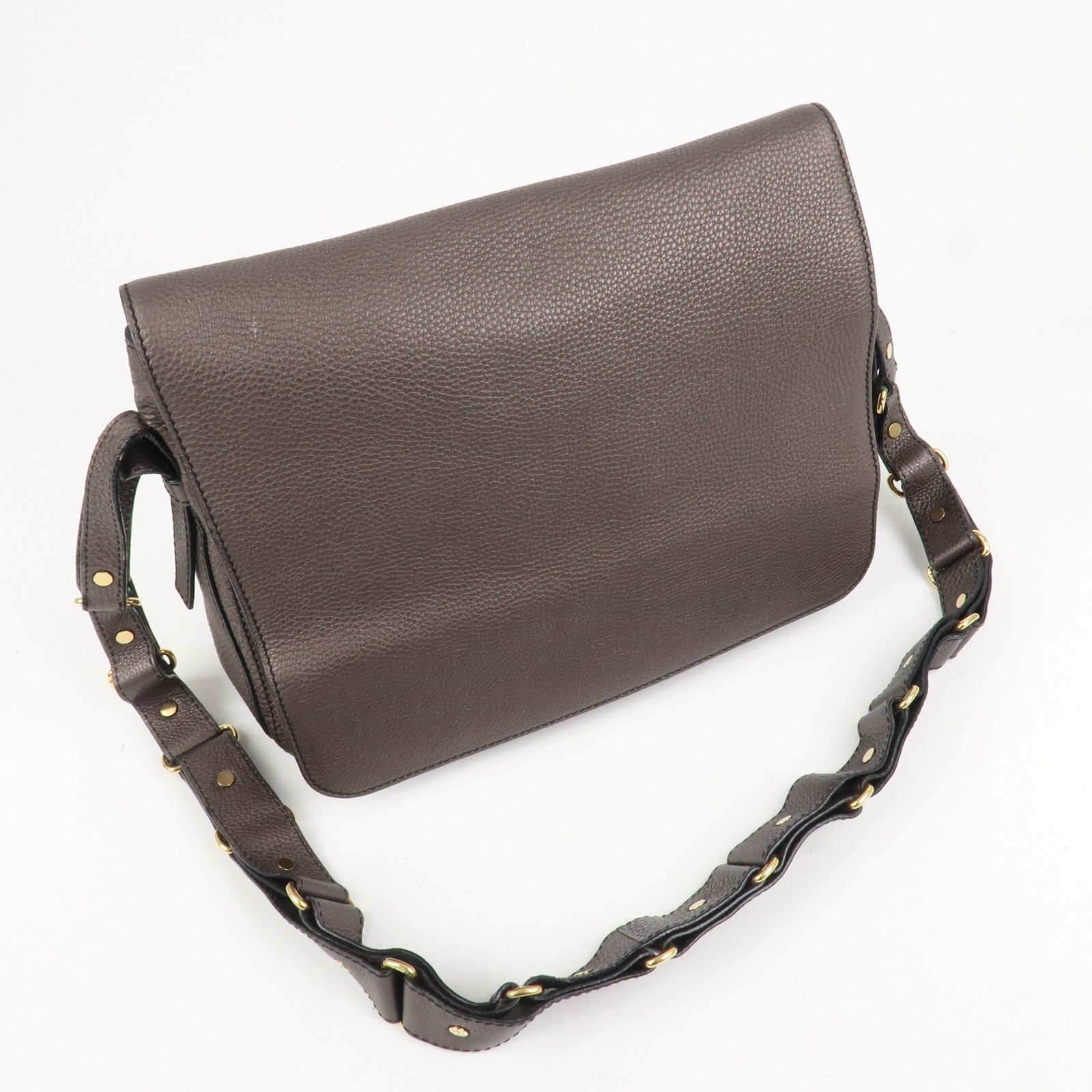 CELINE Leather Shoulder Bag Crossbody Bag Gray Gold HDW