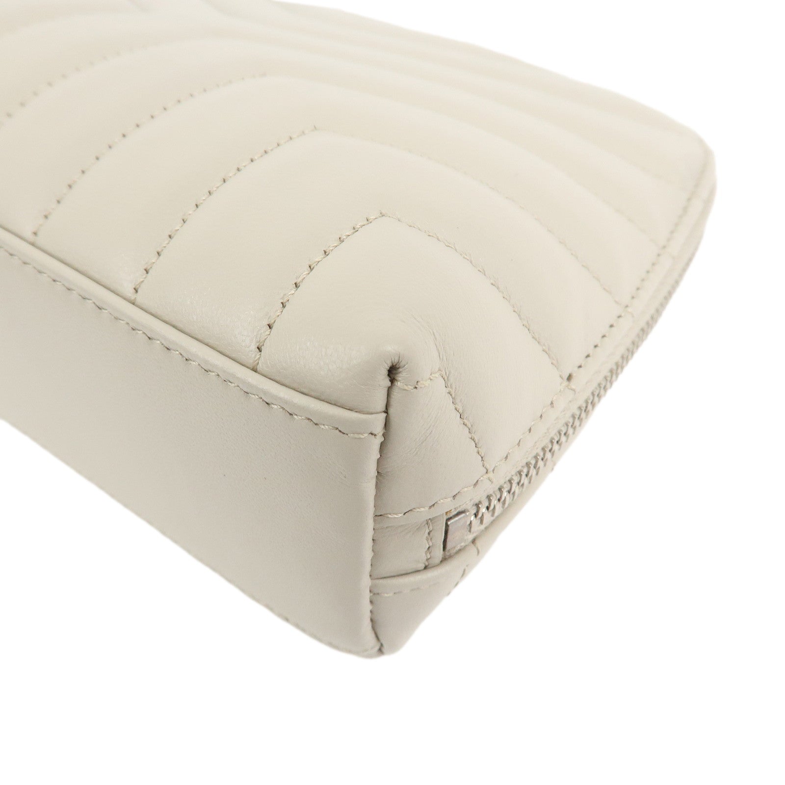 SAINT LAURENT Leather Pouch Cosmetic Pouch Light Grey