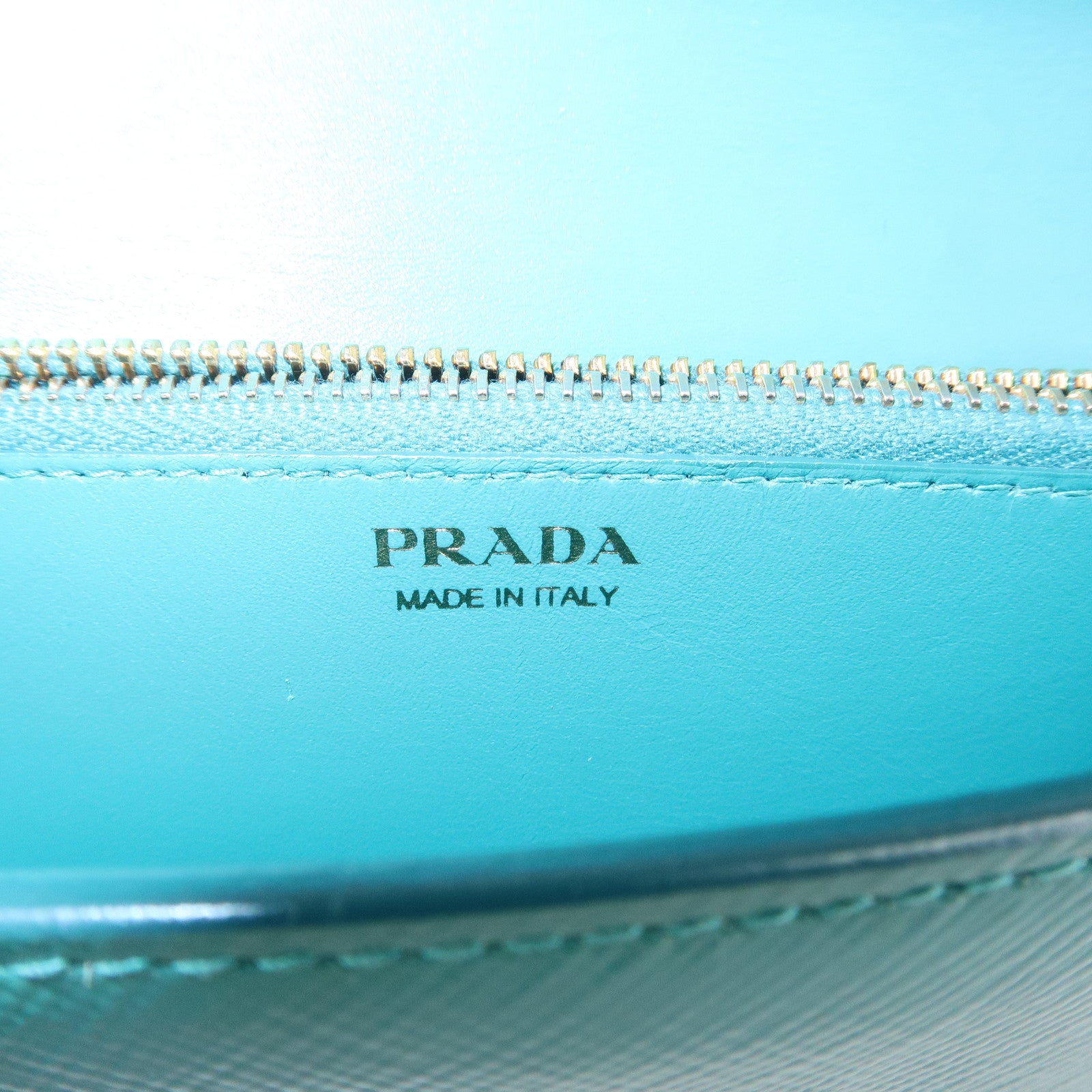 PRADA Triangle Logo Patent Leather Bi-Fold Long Wallet Green