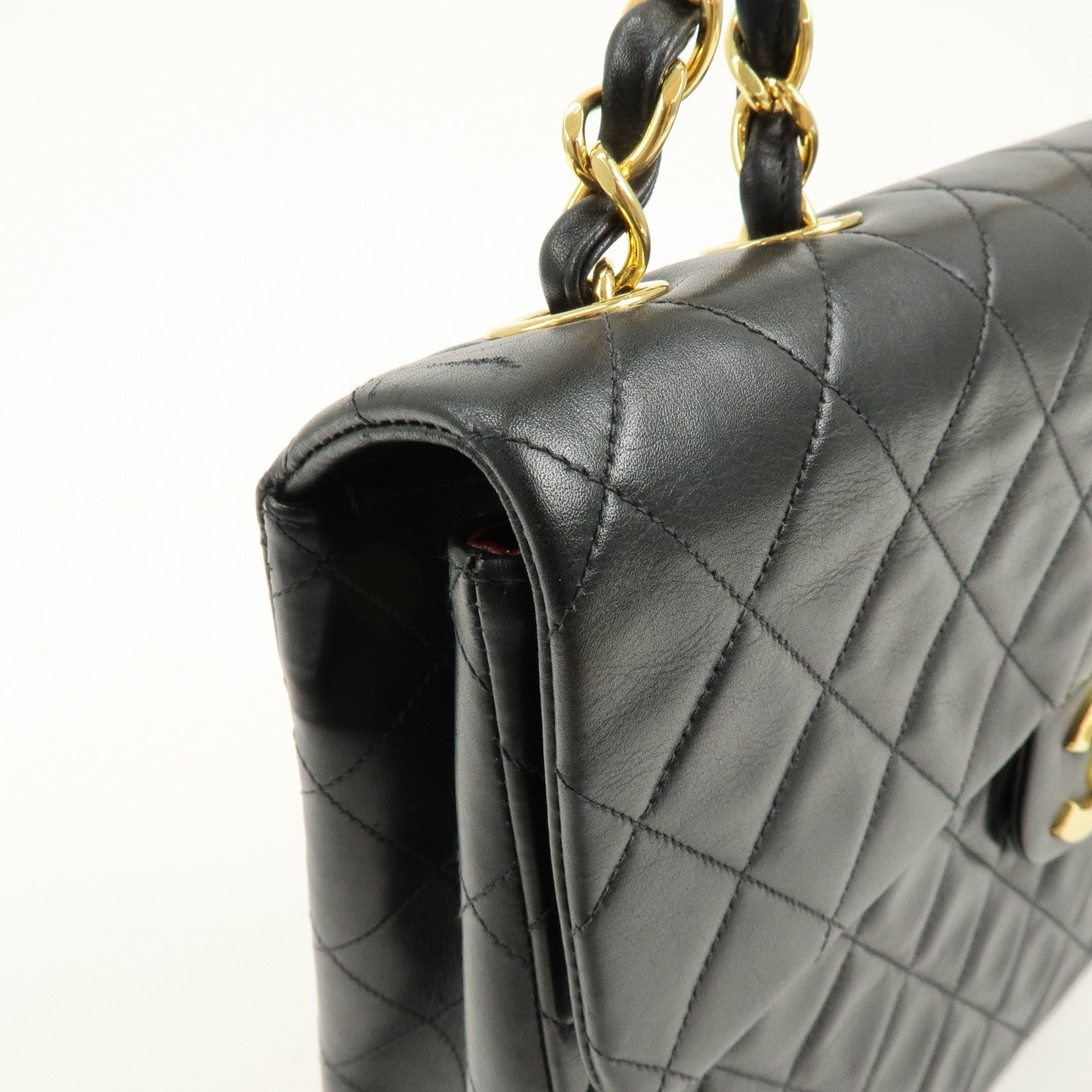 CHANEL Matelasse Lamb Skin Jumbo 34 Shoulder Bag Black A01436