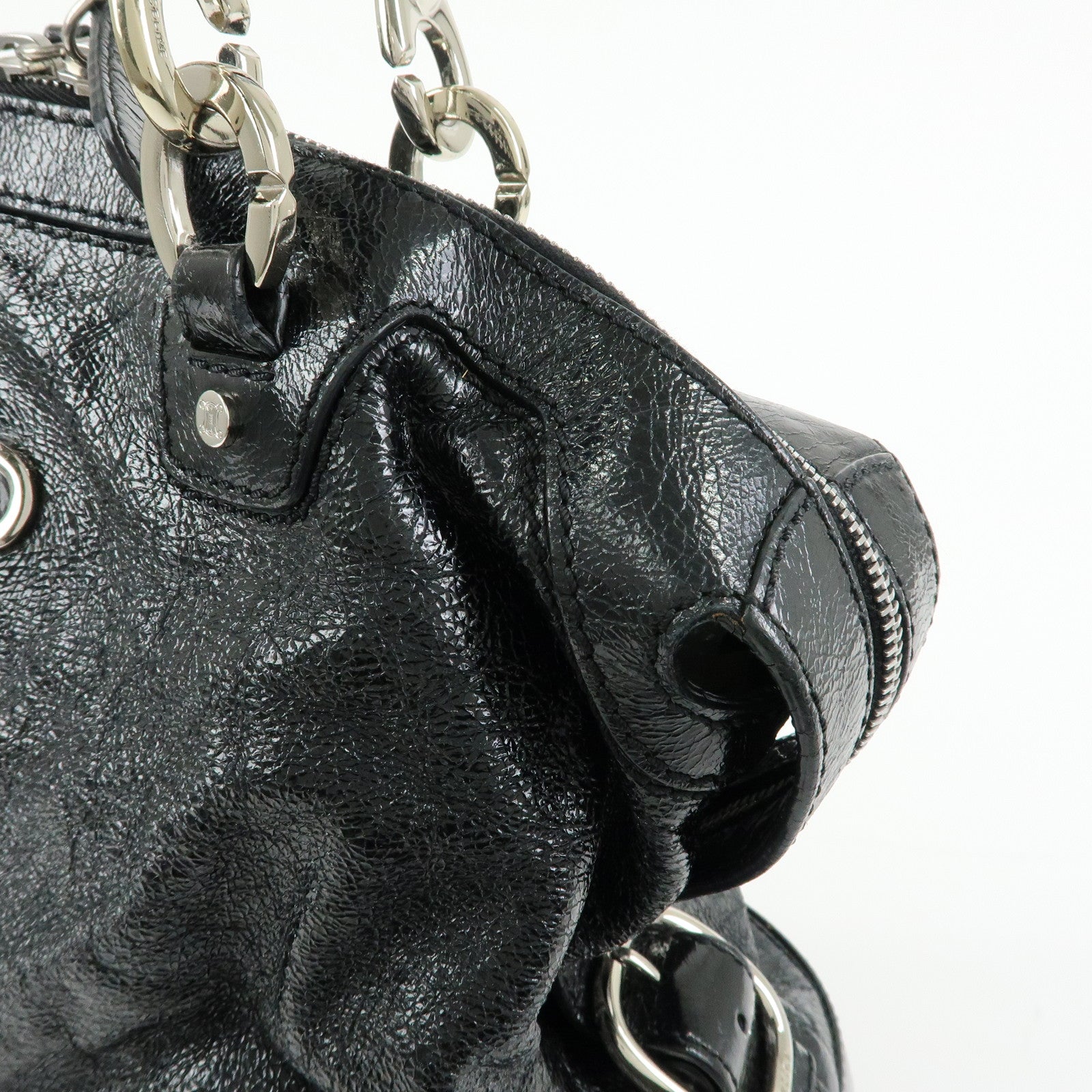 CELINE Patent Leather Macadam Stamped Boston Bag Hand Bag Black