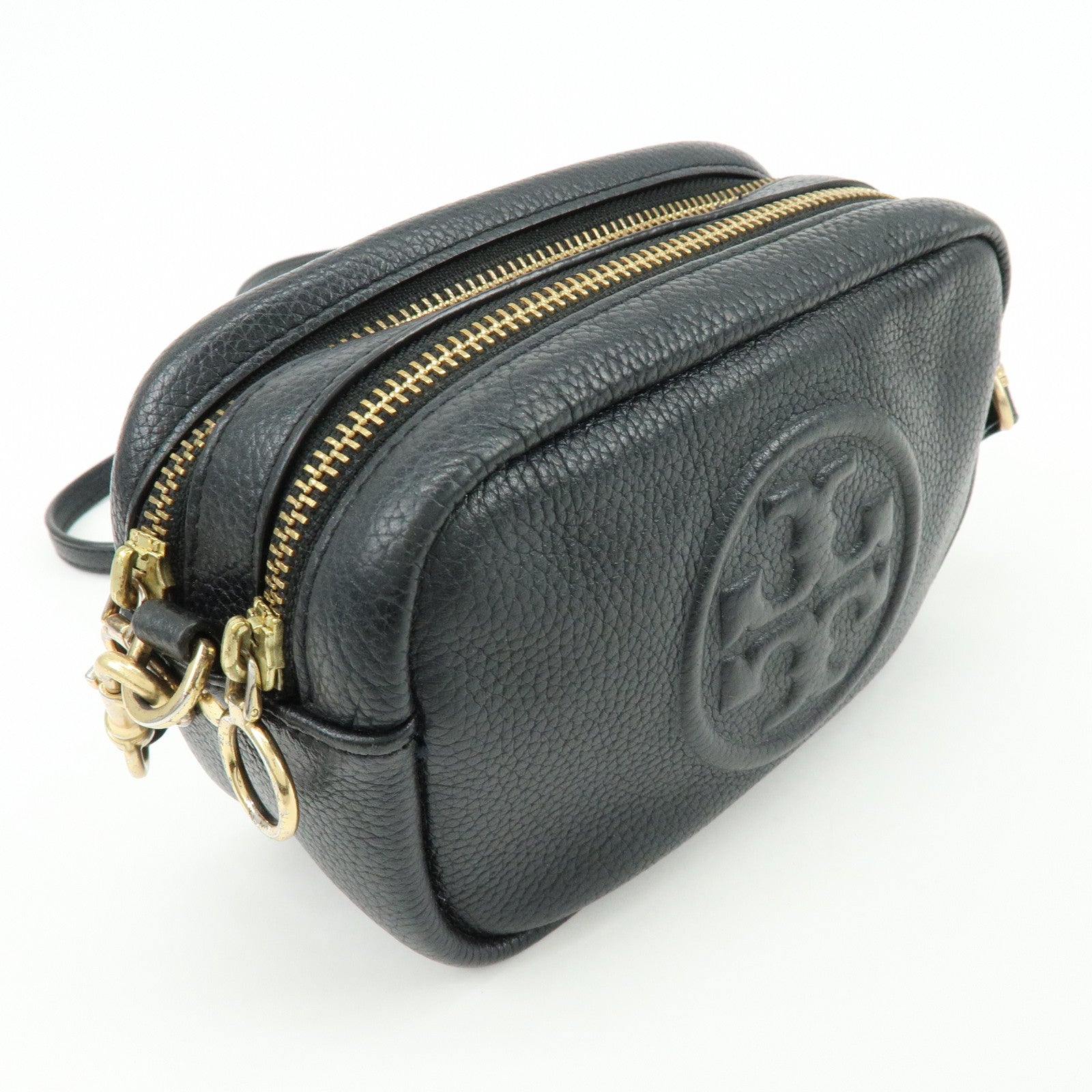 TORY BURCH Leather Double T Shoulder Bag Crossbody Bag Black