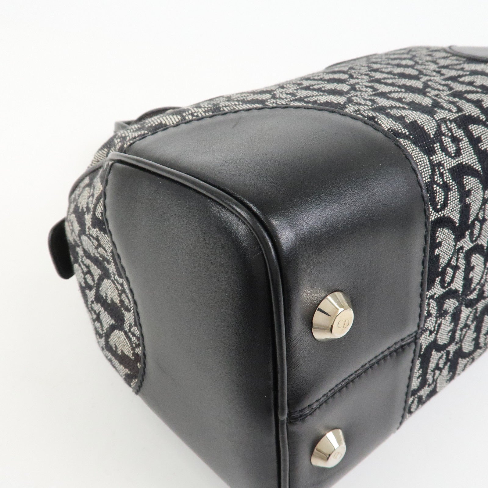 Christian Dior Trotter Canvas Leather Mini Boston Hand Bag Black