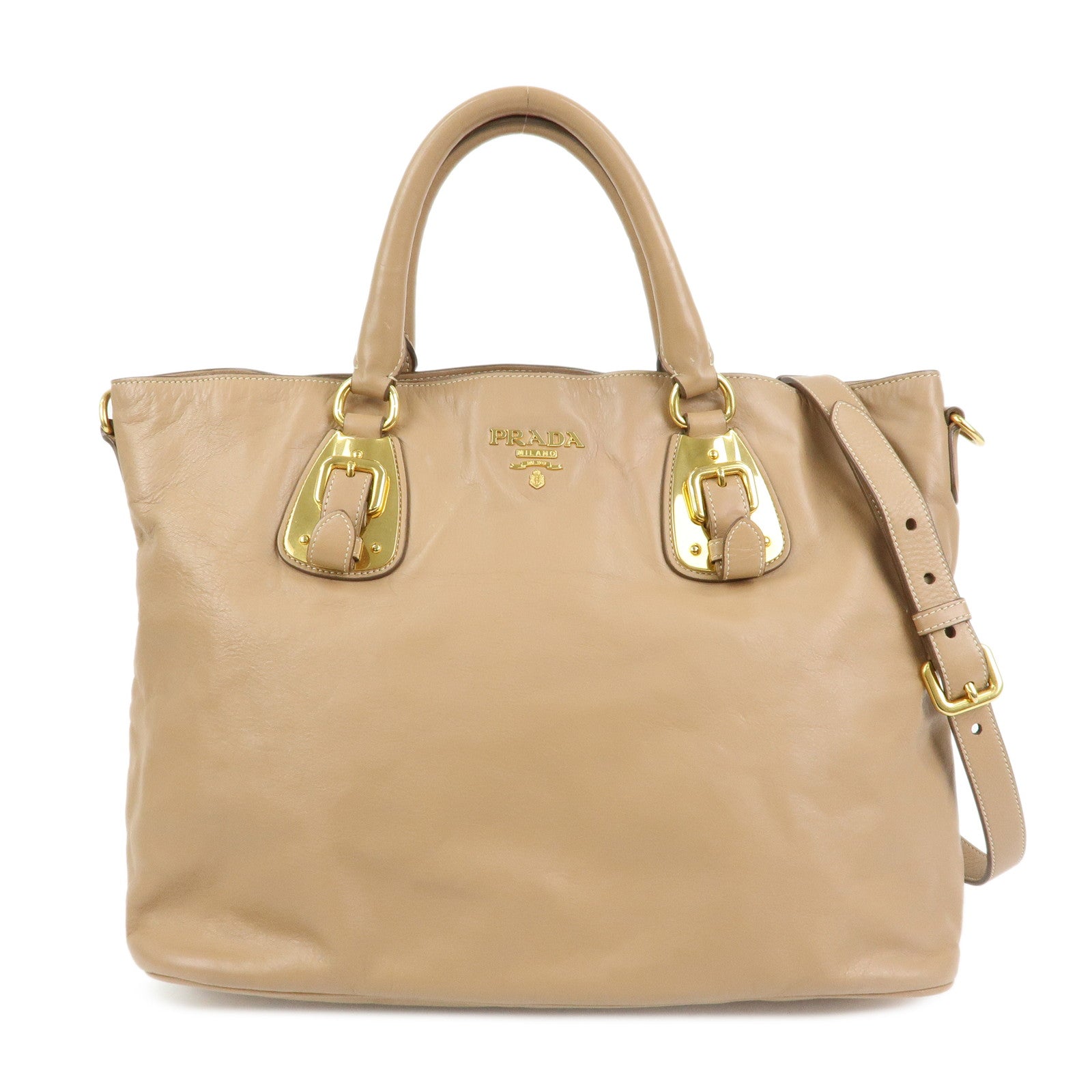 PRADA Soft Calf Leather 2Way Hand Shoulder Bag Light Brown BN1902