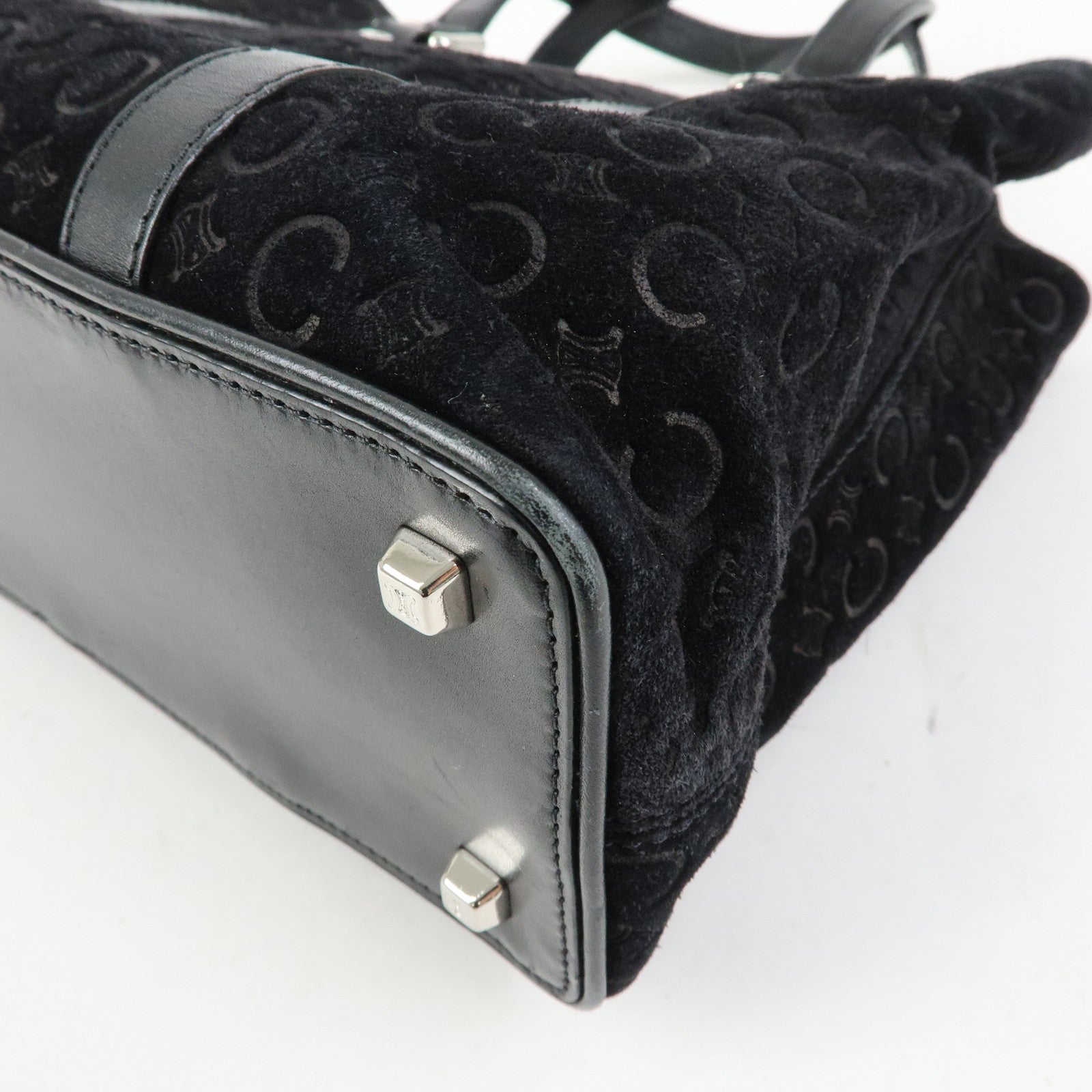 CELINE C Macadam Suede Leather Tote Bag Hand Bag Black