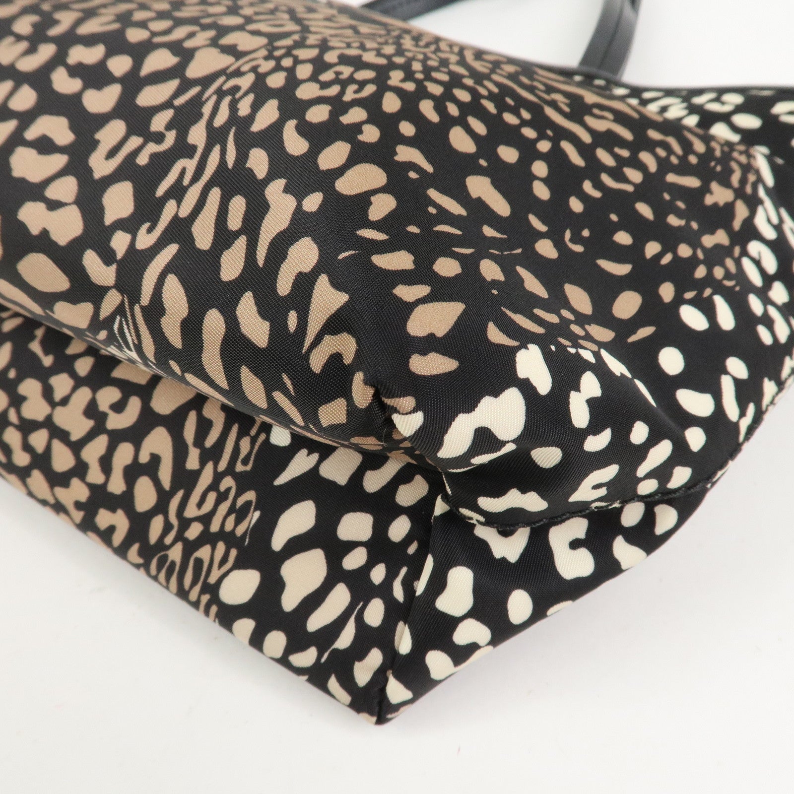 Ferragamo Gancini Nylon Leather Tote Bag Hand Bag Leopard Black