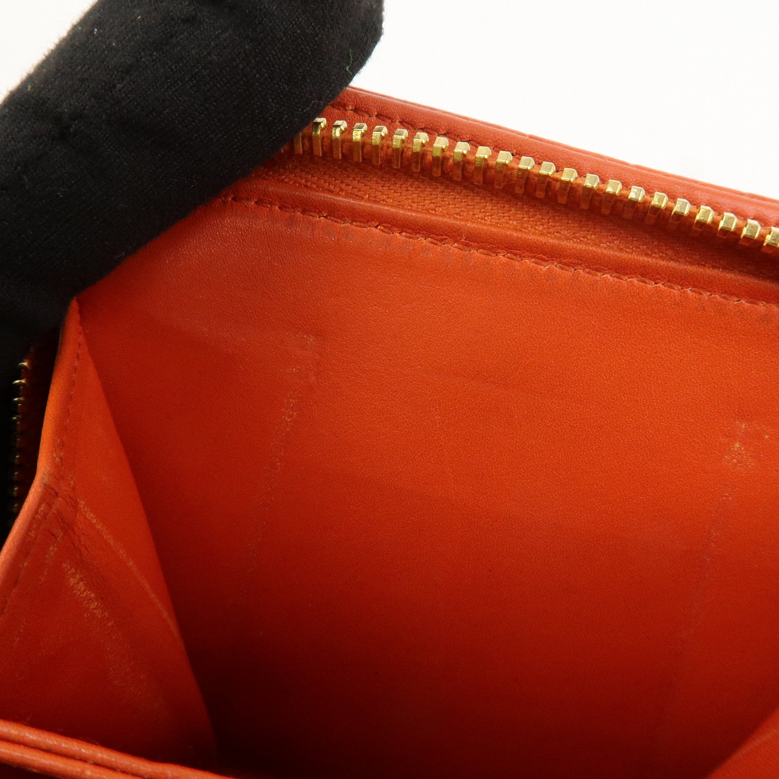 MIU MIU Leather Bi-Fold Wallet Compact Wallet Orange Gold Hardware Used