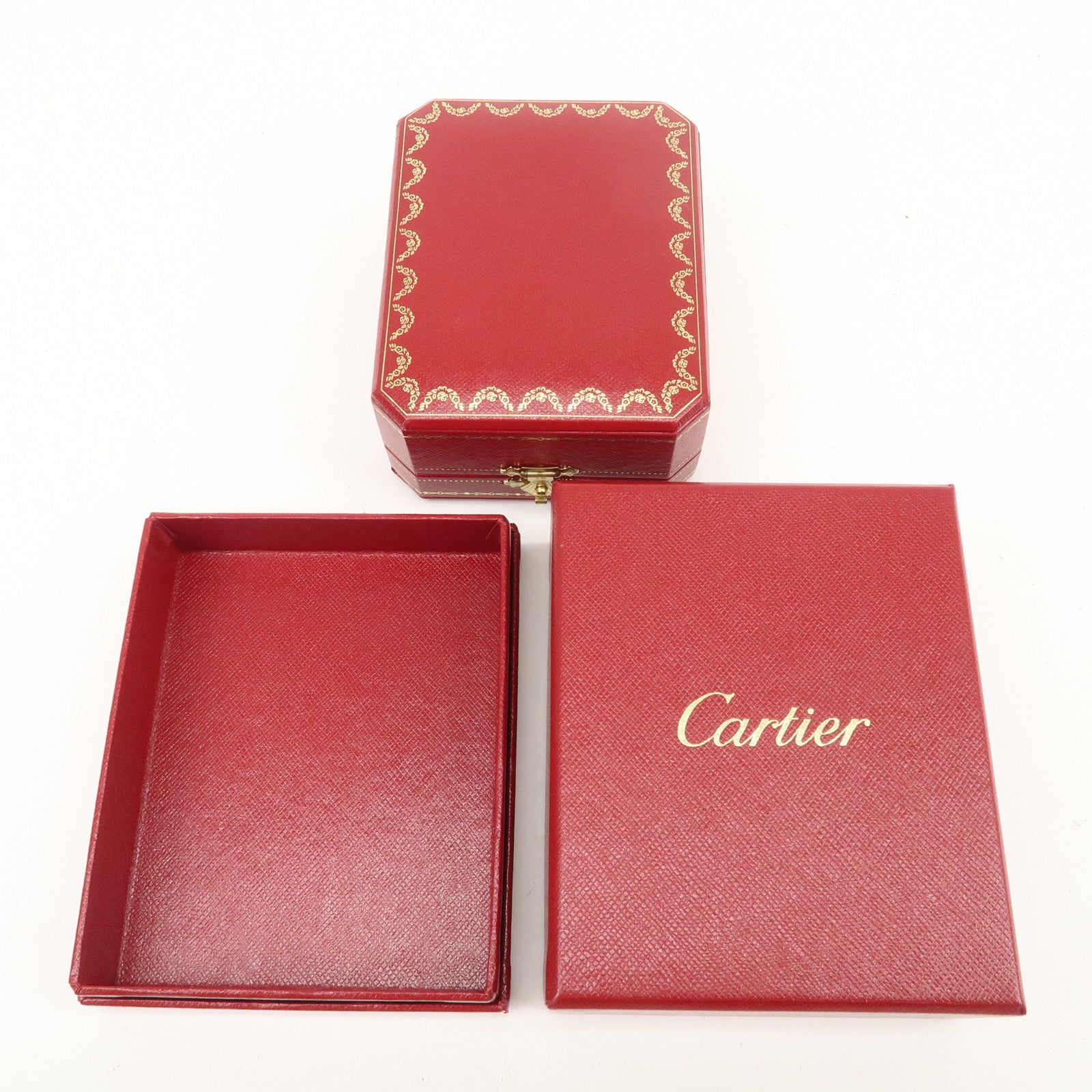 Cartier Set of 3 Jewelry Boxes Pair Ring Boxes Red Gold