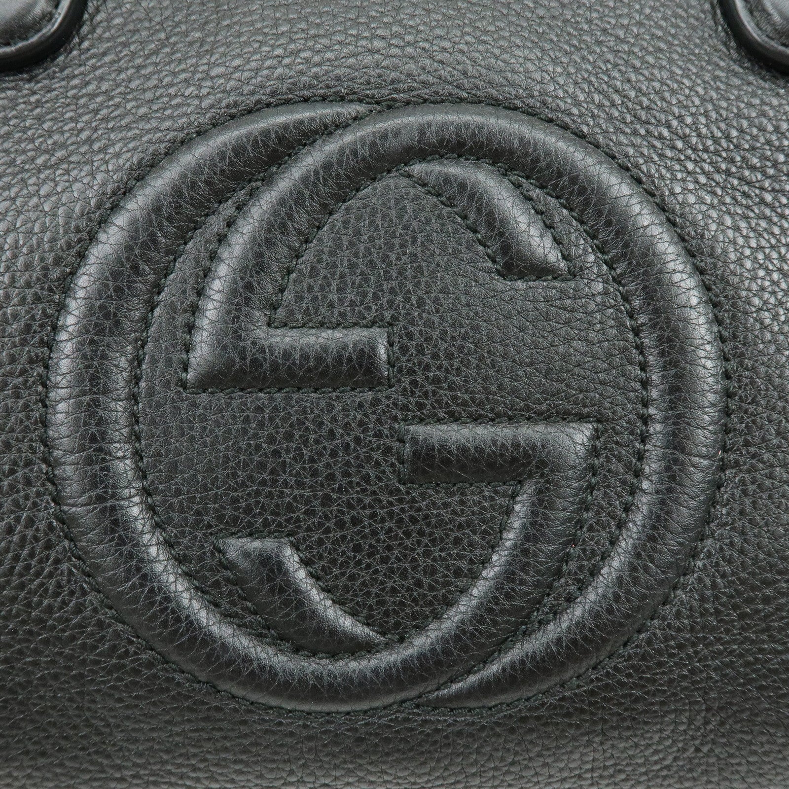 GUCCI SOHO Interlocking G Leather Tote Bag Hand Bag Black 308362
