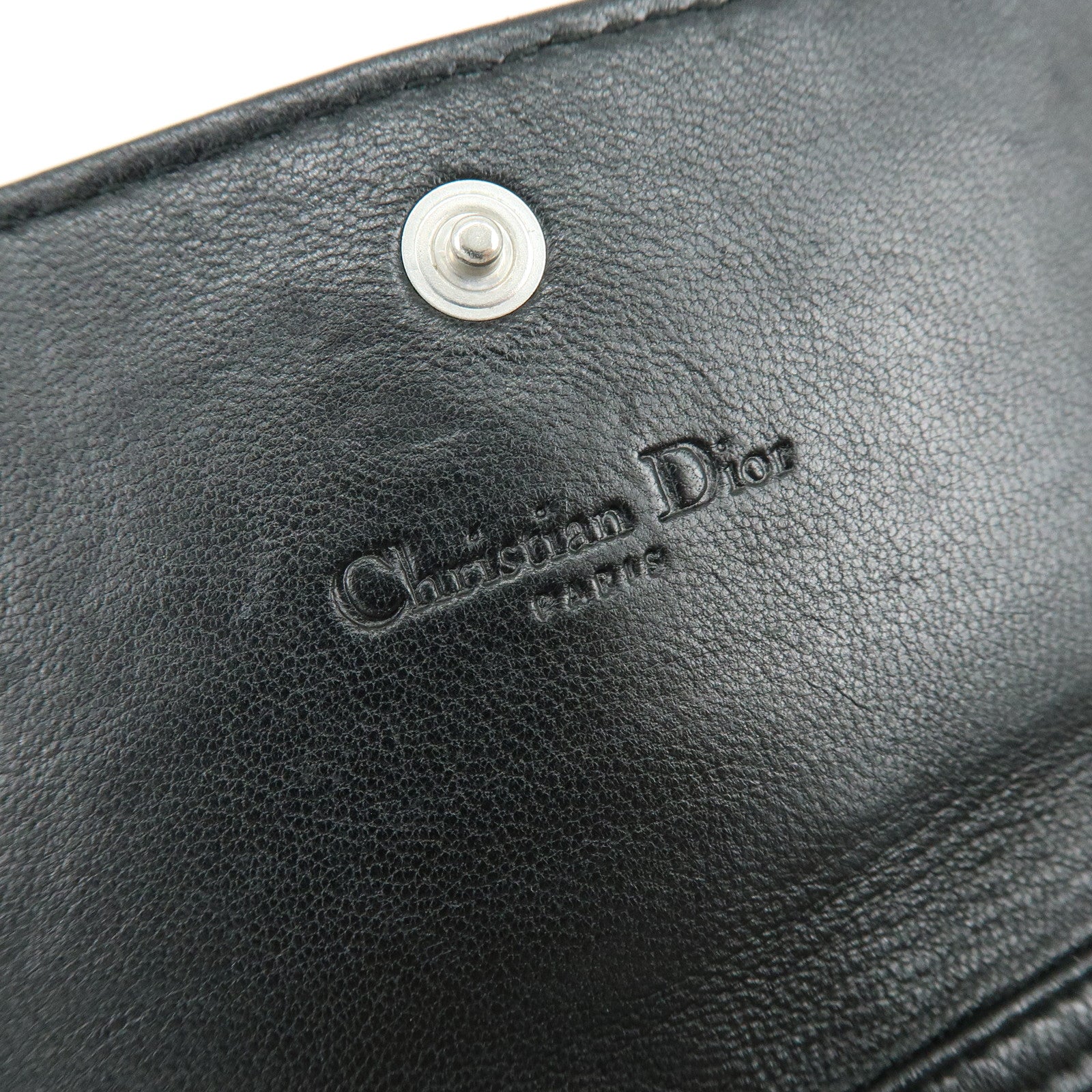 Christian Dior Leather Chain Wallet WOC Hand Bag Black