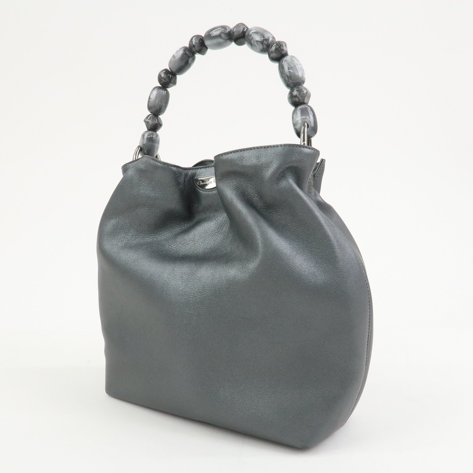 Christian Dior Maris Pearl Leather Hand Bag Gray
