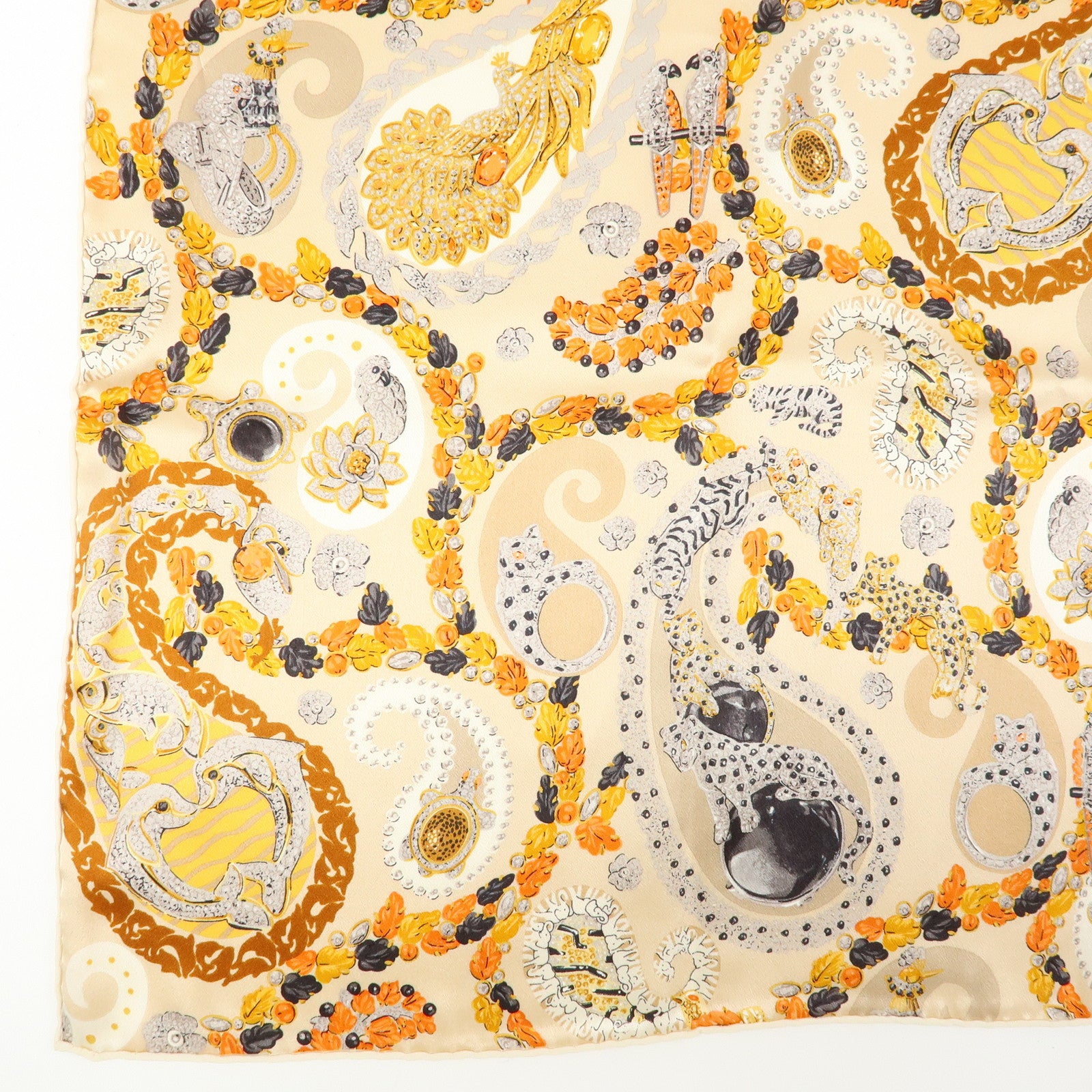 Cartier Silk 100% Scarf Panthere Jewelry Motif Beige