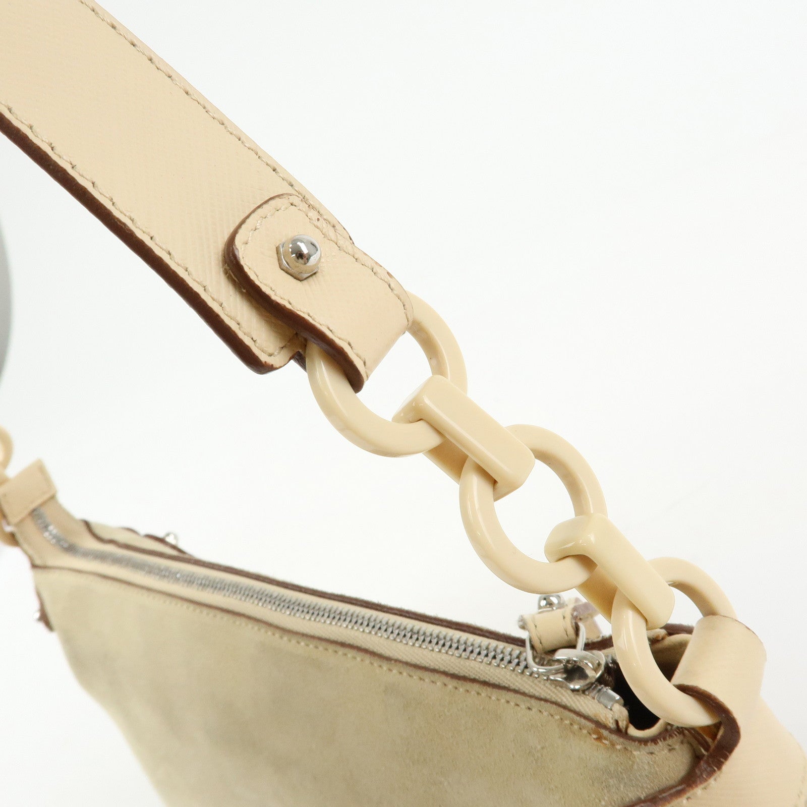 Ferragamo Gancini Suede Leather Shoulder Bag Hand Bag Beige