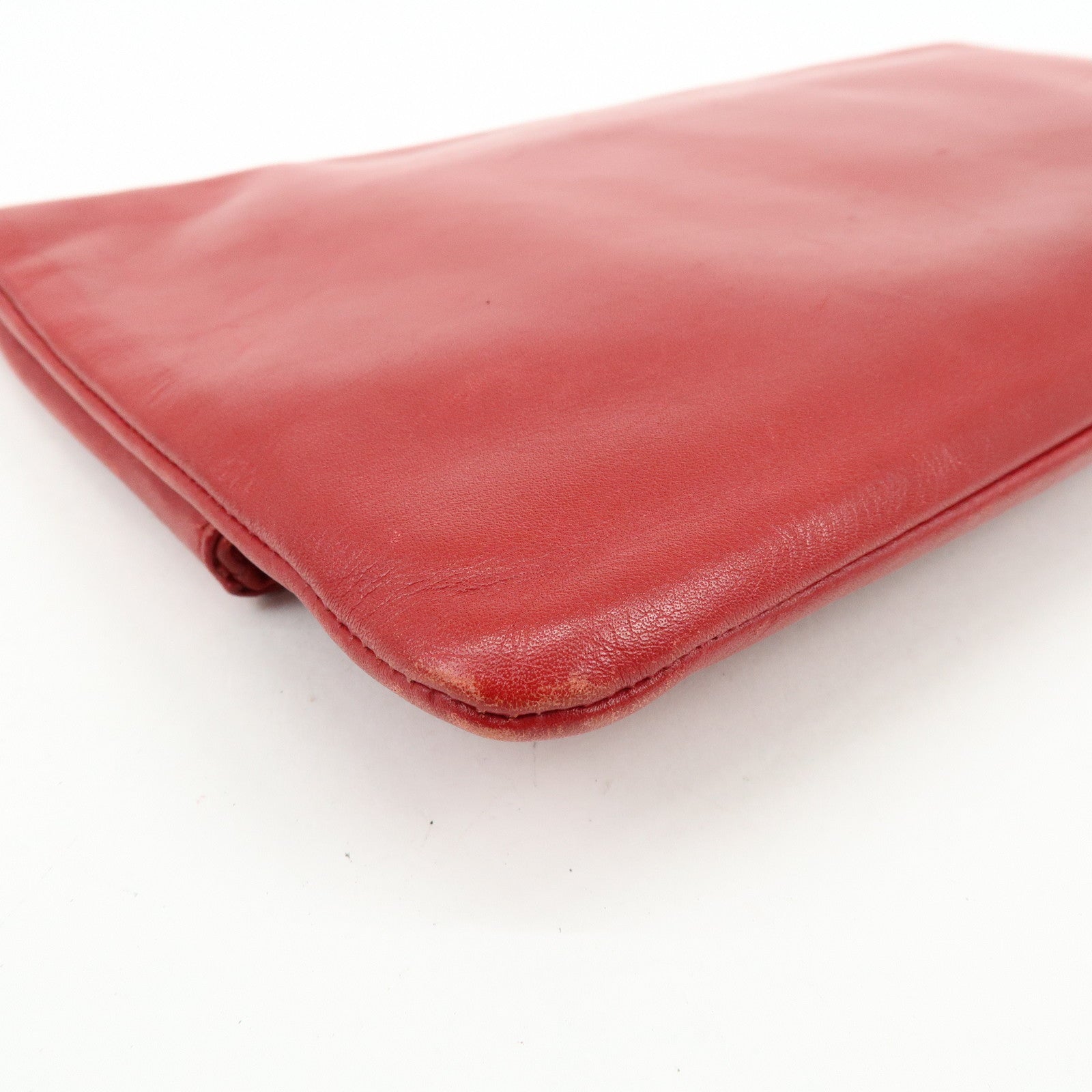 SAINT LAURENT PARIS Leather Clutch Bag Flat Pouch Red 328198
