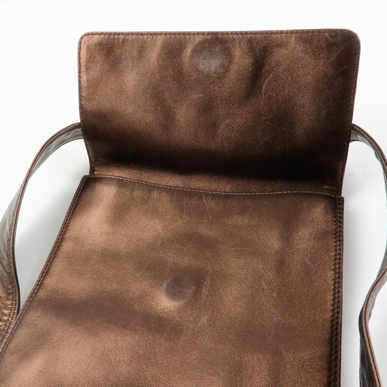 CHANEL Calf Leather Shoulder Bag Flap Crossbody Bag Metallic Brown