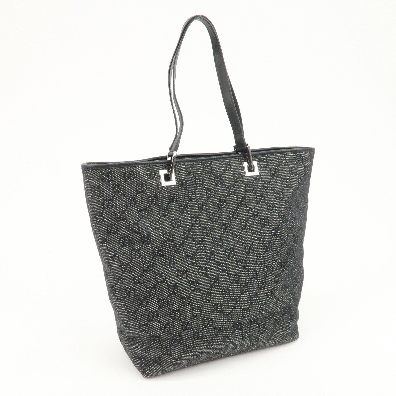 GUCCI GG Denim Leather Tote Bag Hand Bag Shoulder Bag Black 31243