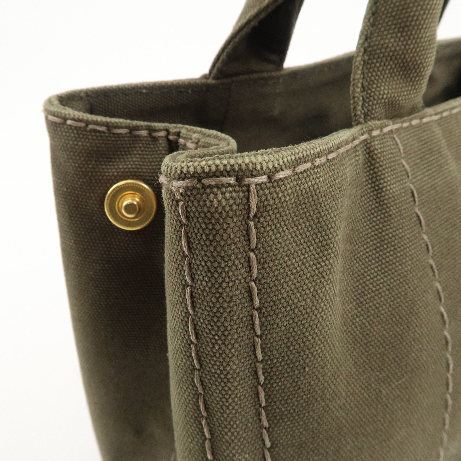 PRADA Canapa Mini Canvas Bag Hand Bag Tote Bag Khaki BN2439 Used