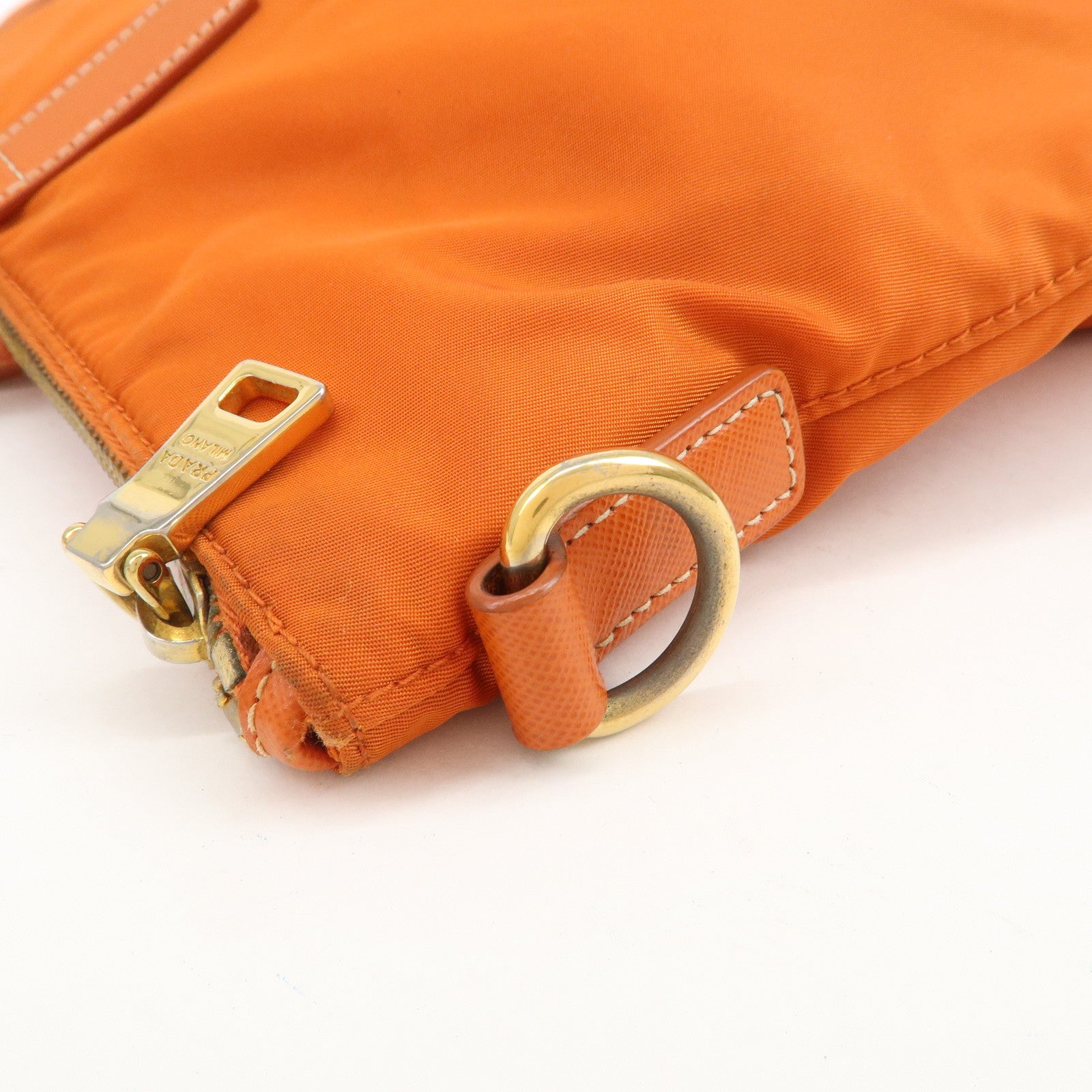 PRADA Nylon Saffiano Leather Tote Bag Hand Bag Orange