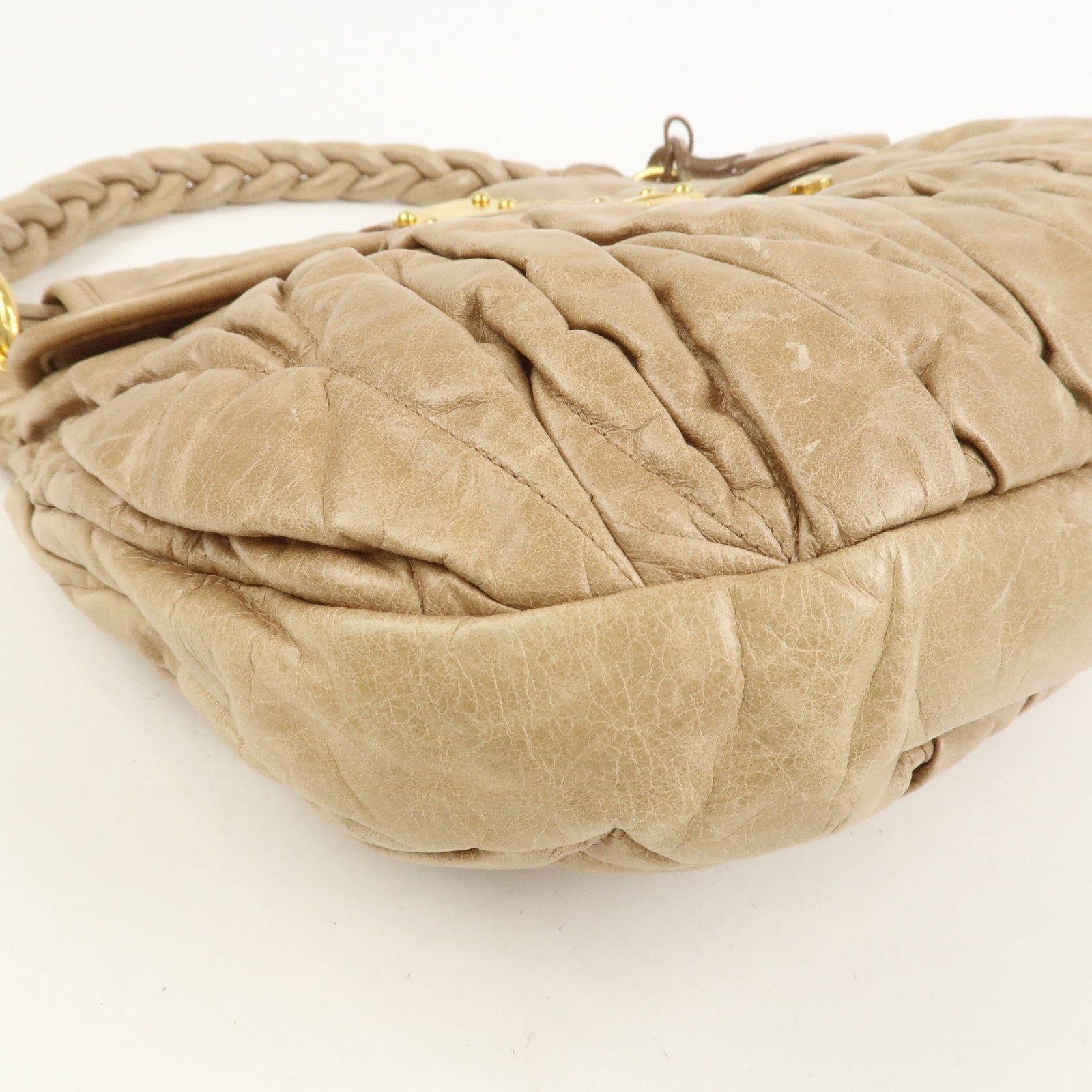 MIU MIU Matelasse Leather Hand Bag Light Brown RR1300