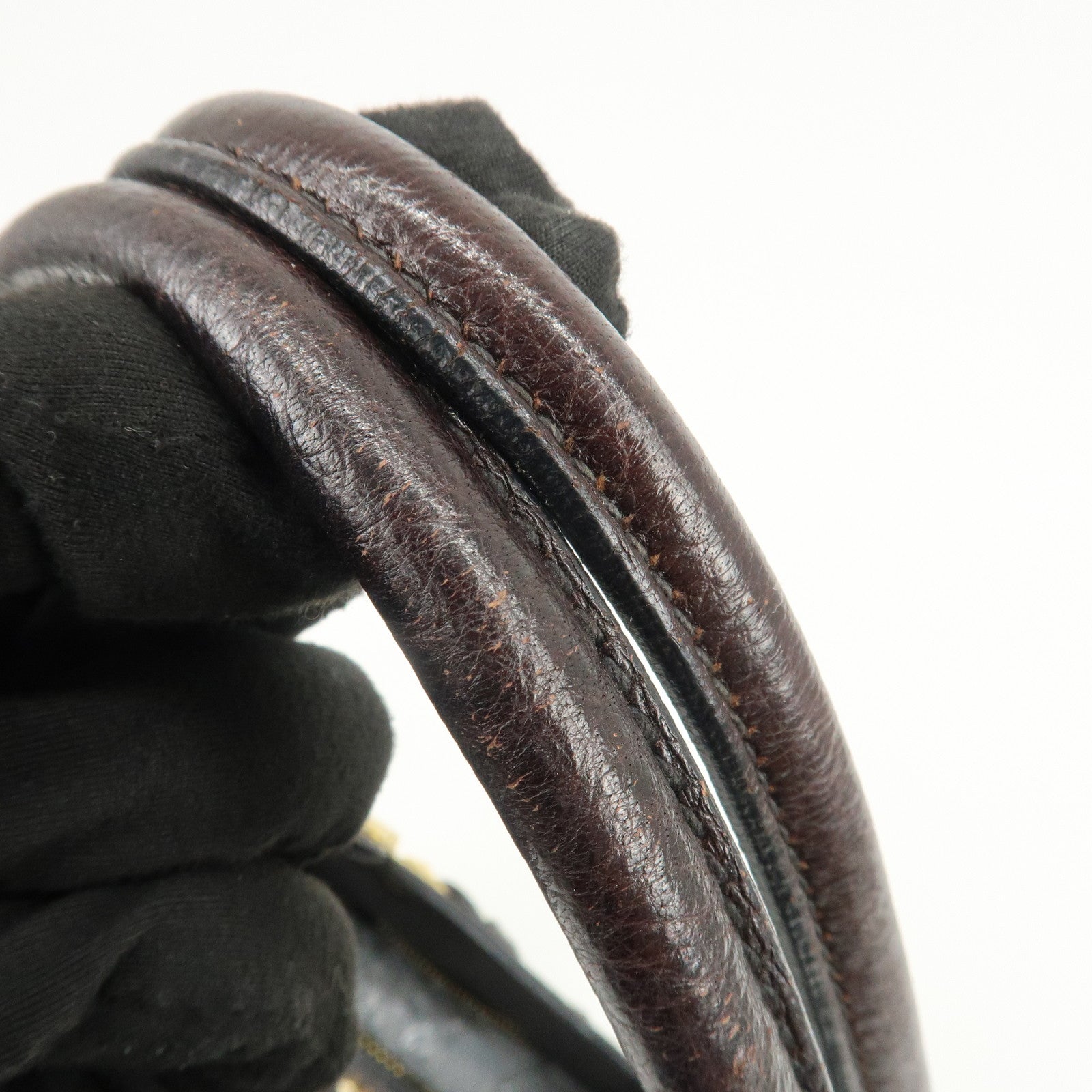 MIU MIU Logo Velour Leather Shoulder Bag Black Brown