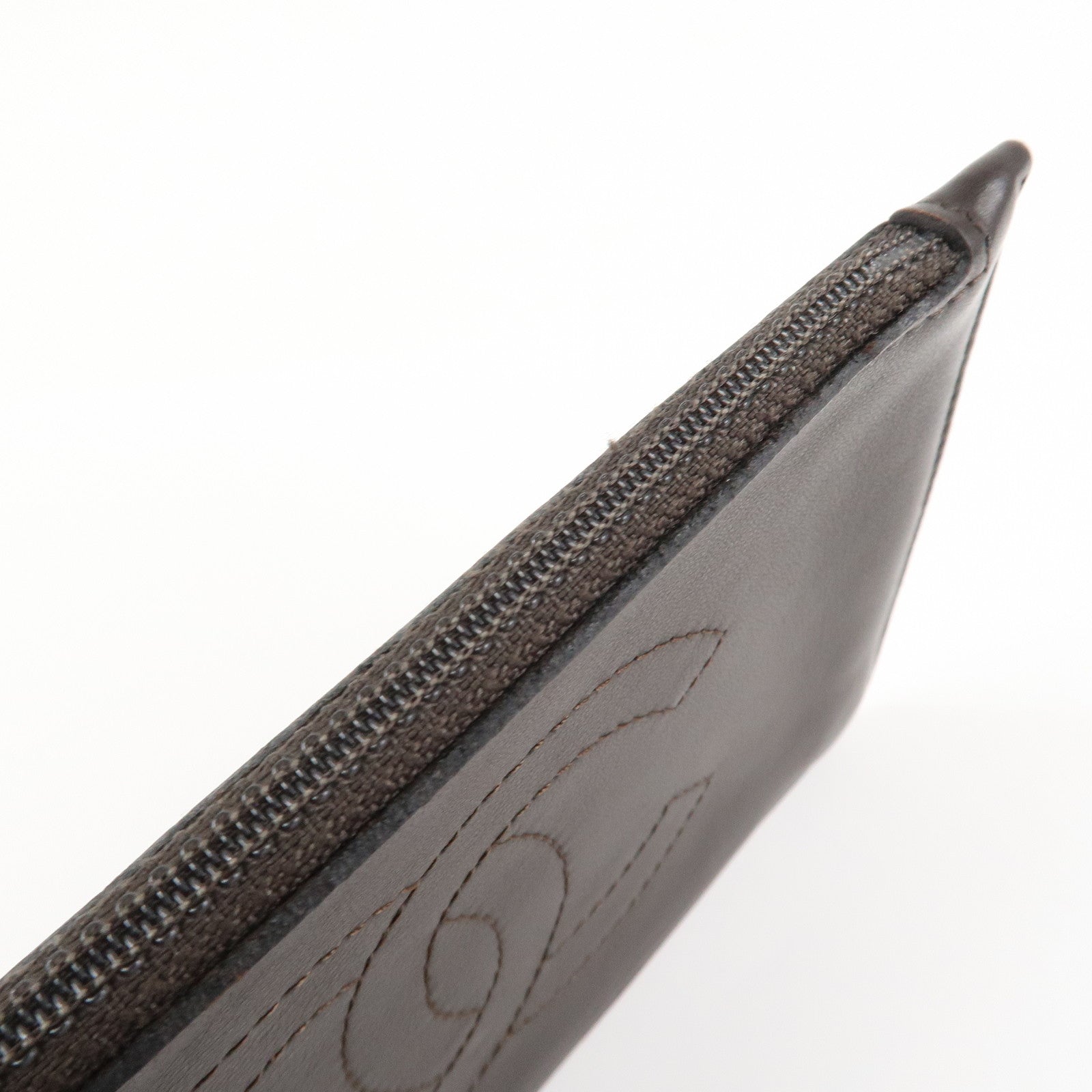 CHANEL Lamb Skin COCO Mark Pouch Silver Hardware Brown A25183 Used