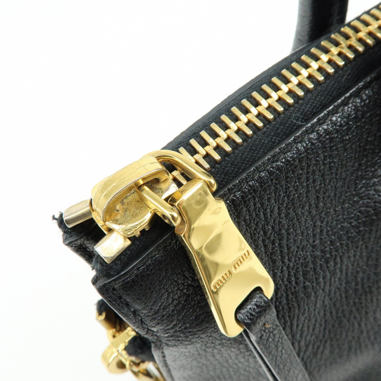 MIU MIU Leather 2Way Bag Hand Bag Shoulder Crossbody Bag Black