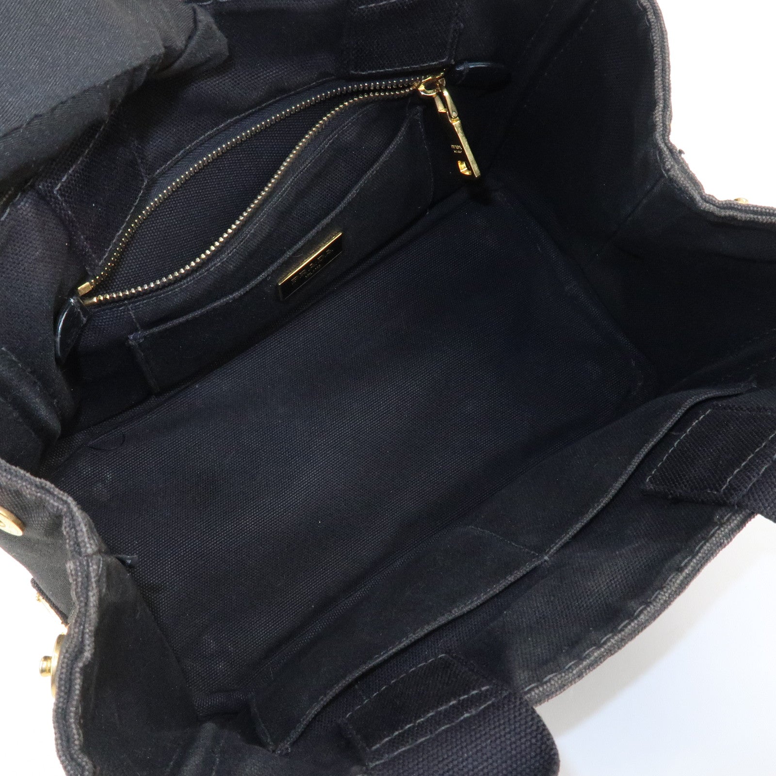 PRADA Logo Canapa Mini Canvas Tote Bag Hand Bag Black BN2439 Used