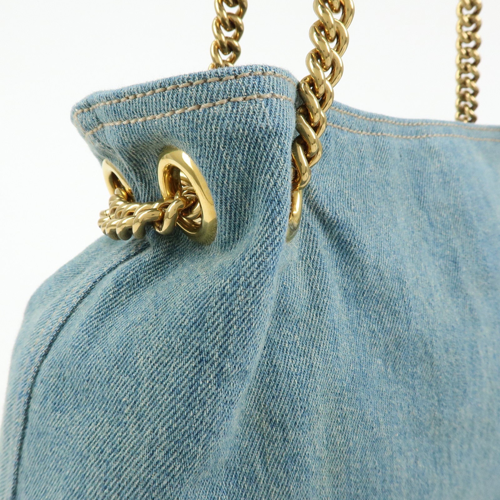 GUCCI SOHO Interlocking G Denim Leather Chain Shoulder Bag 308982