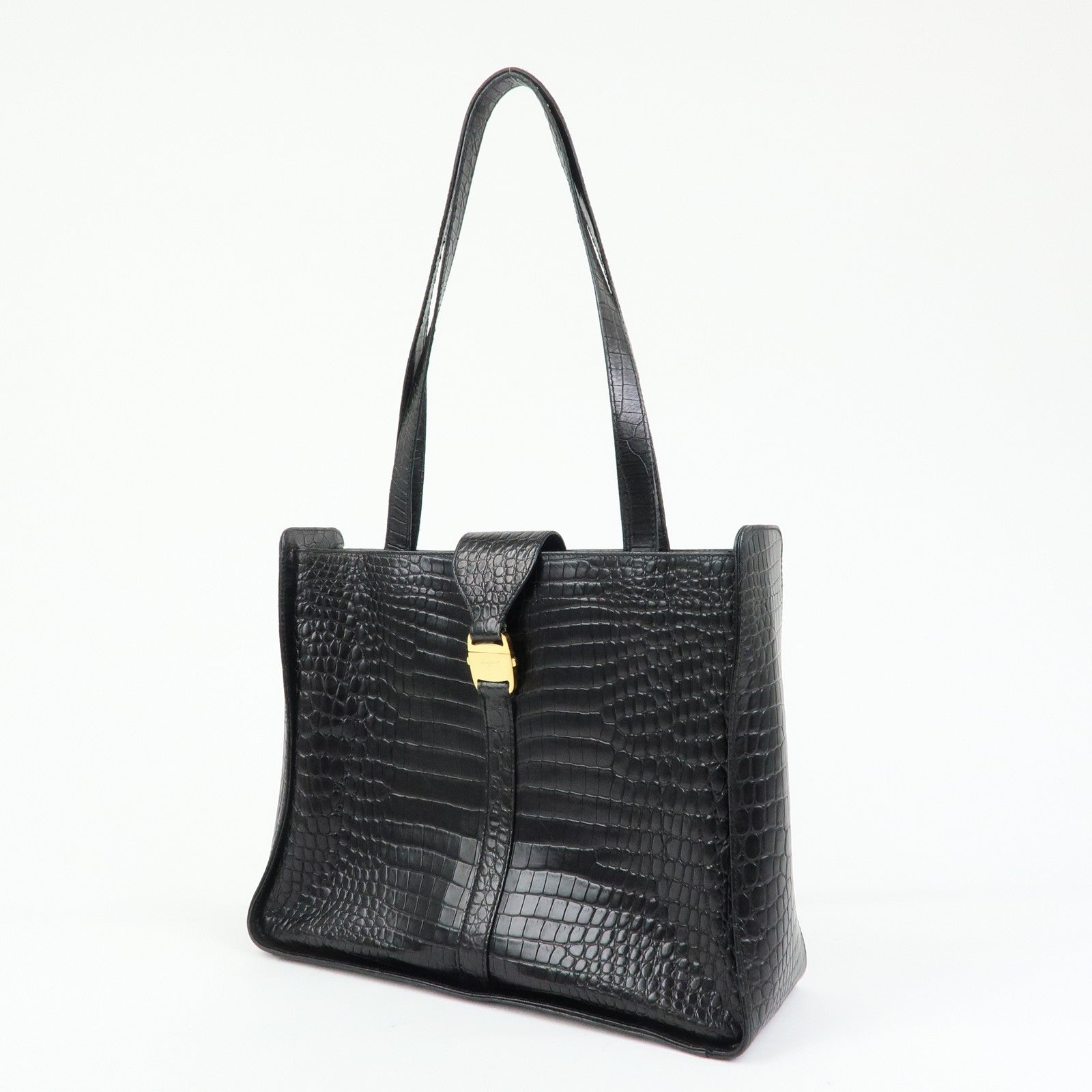 Ferragamo Vara Embossed Leather Tote Bag Shoulder Bag Black